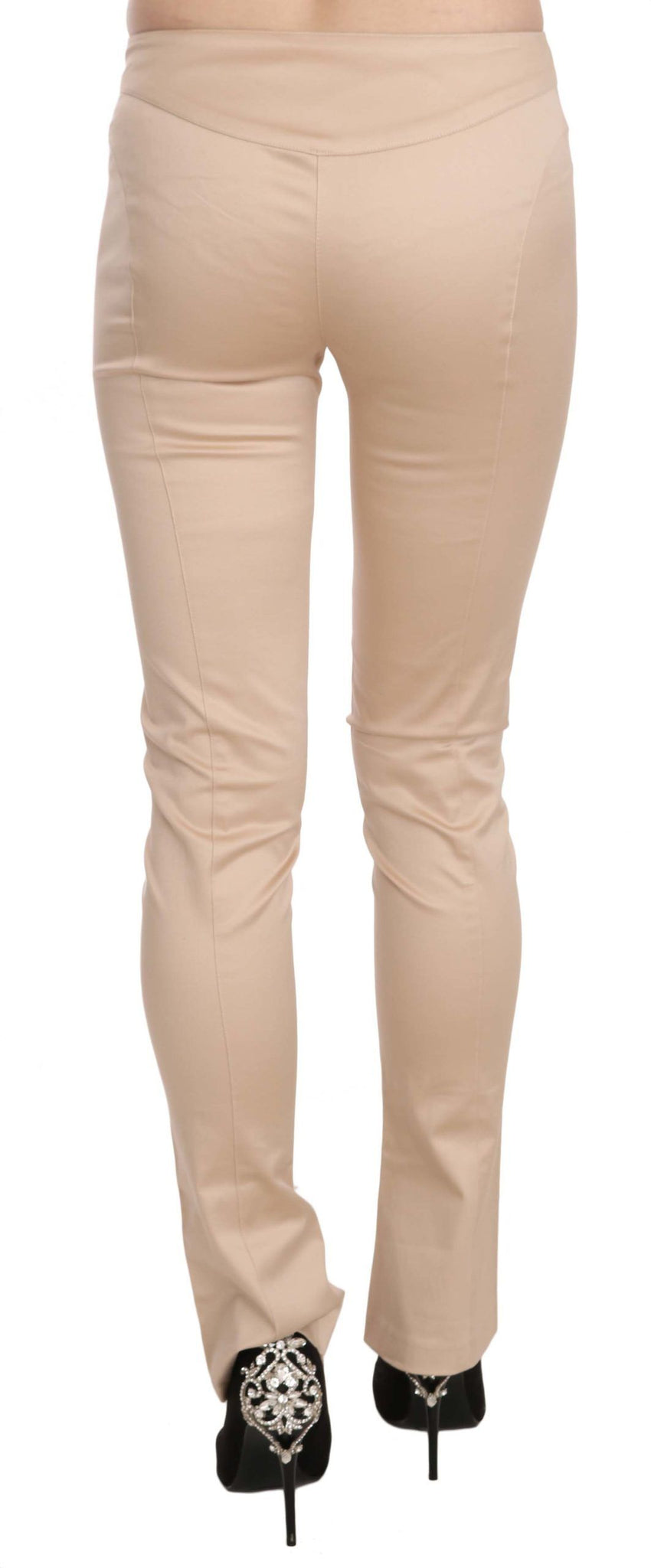 Cream Low Waist Skinny Formal Trousers Pants