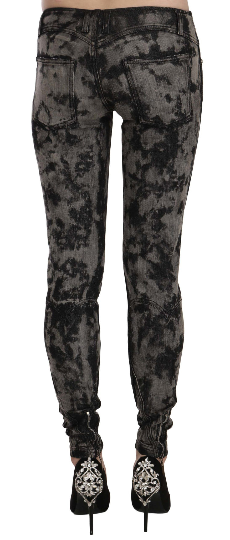 Black Gray Faded Low Waist Skinny Denim Trousers Jeans