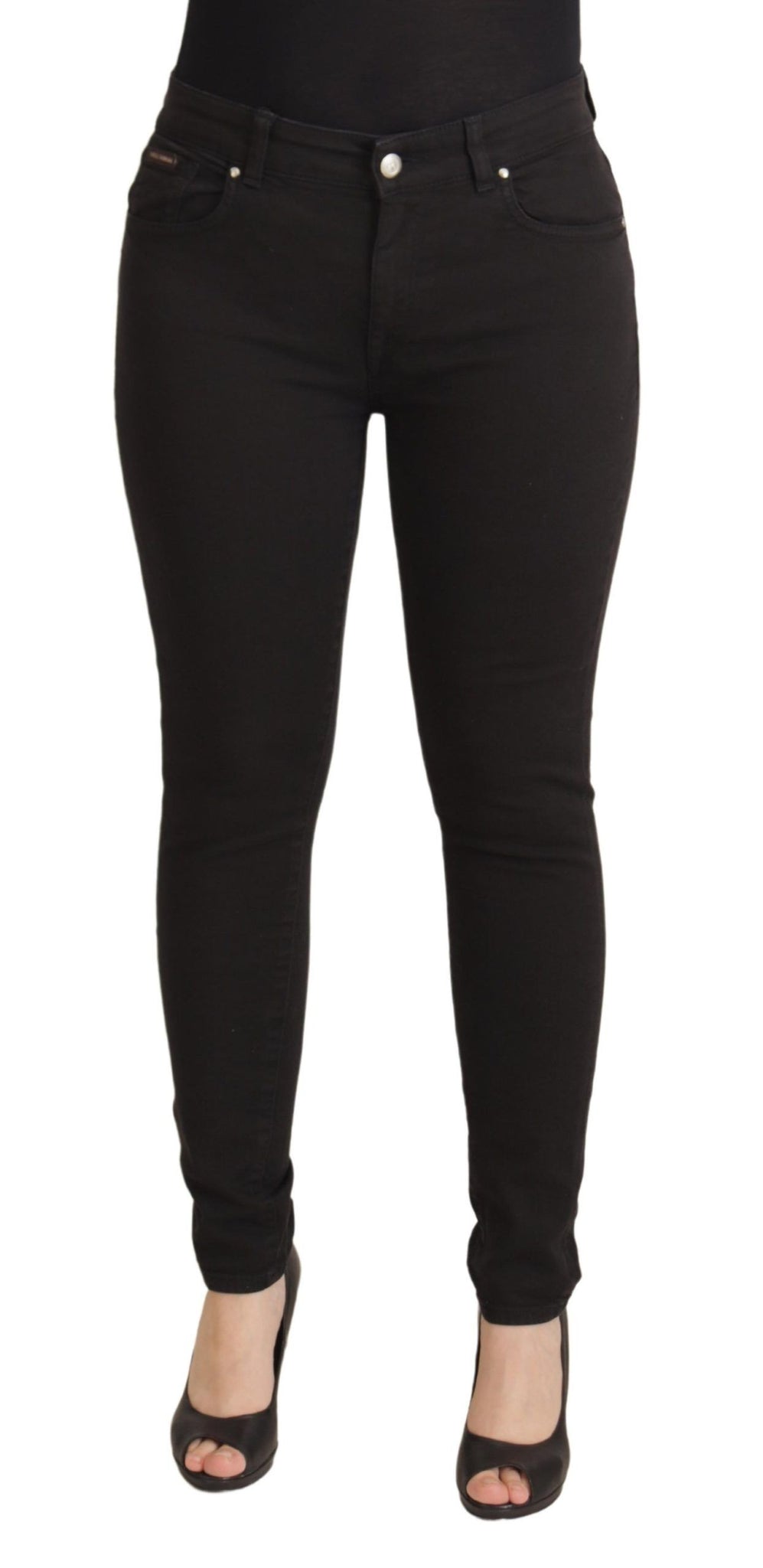 Black Mid Waist Skinny Denim Cotton Jeans