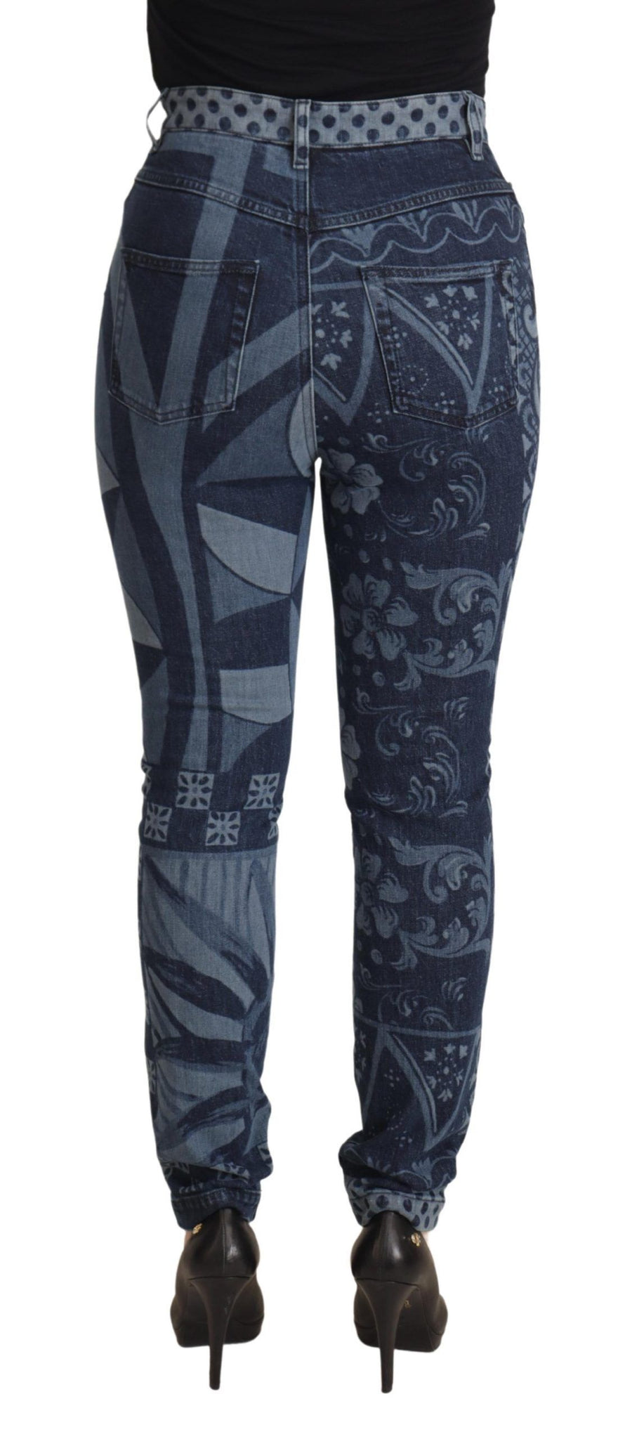Blue Floral High Waist Skinny Denim Jeans