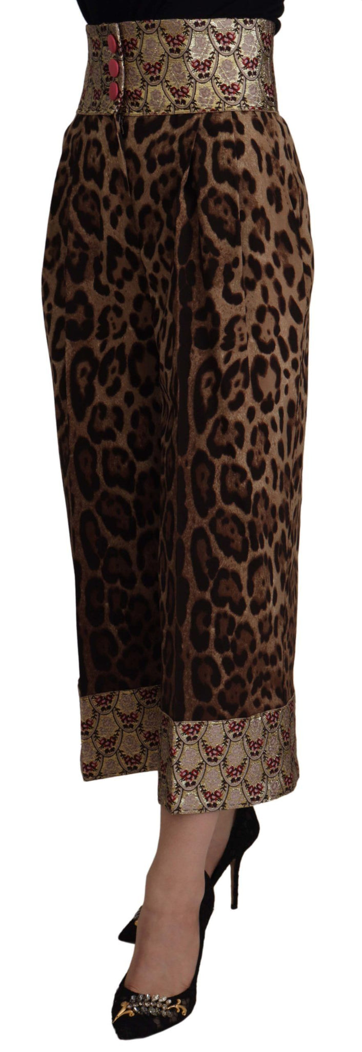 Brown Leopard Gold Jacquard High Waist Pants