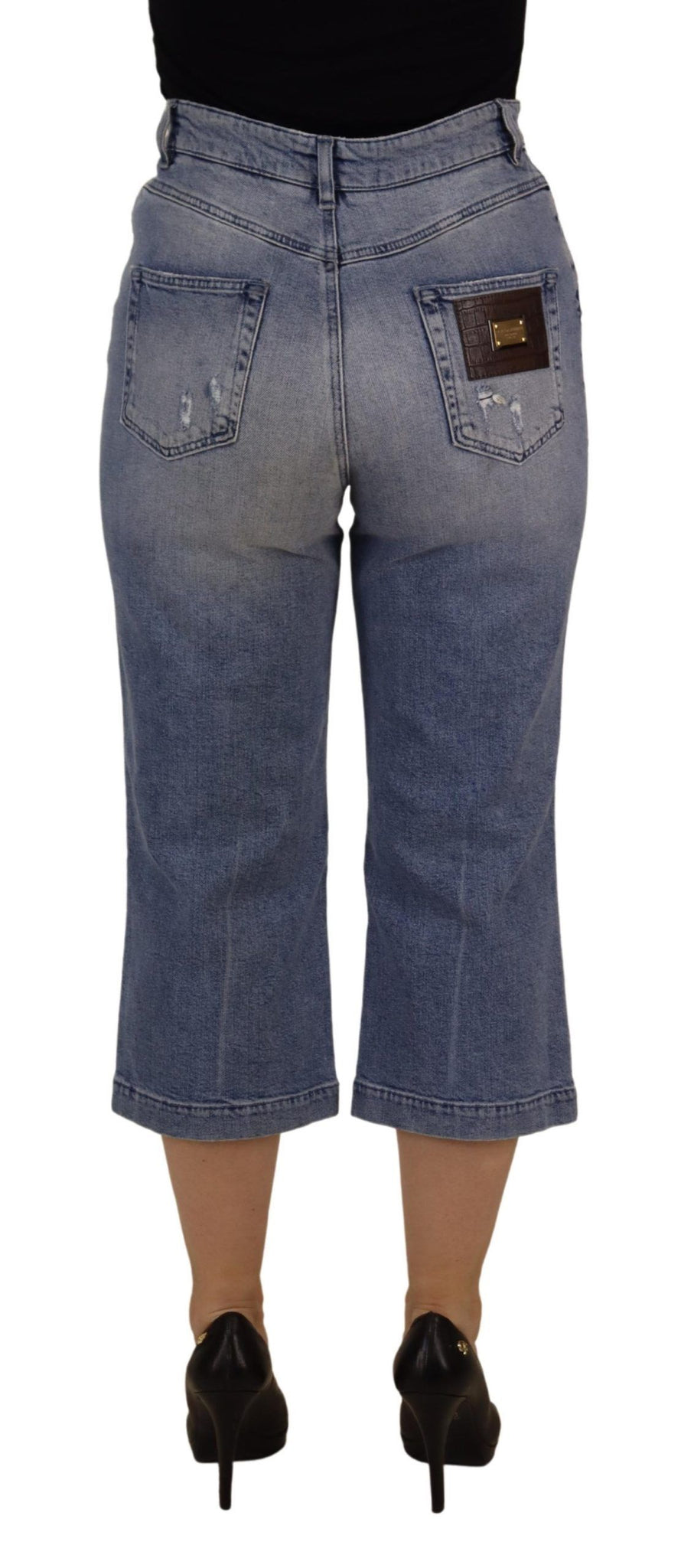Blue Washed High Waist Cropped Denim Jeans