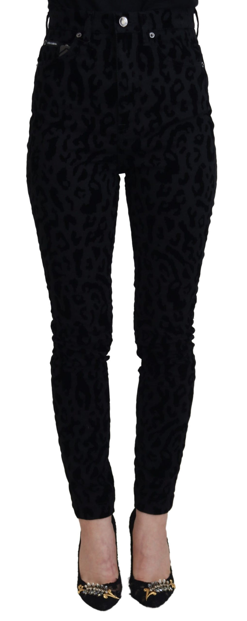 Black Leopard Skinny Denim Jeans