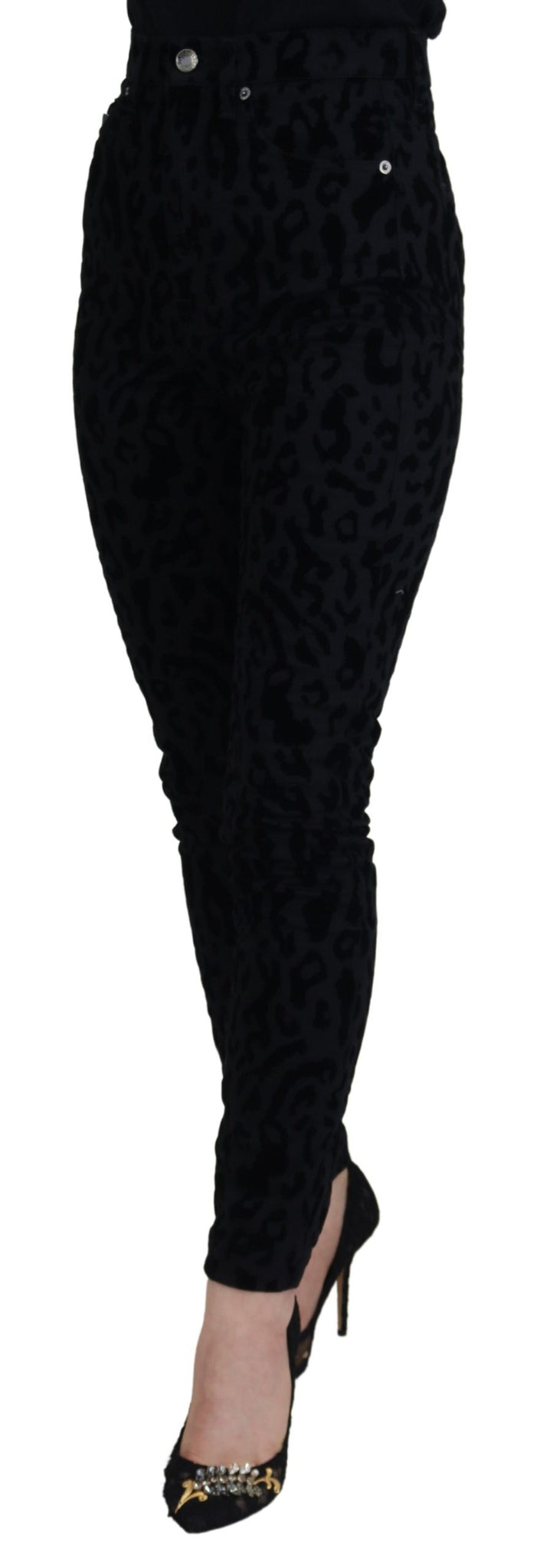 Black Leopard Skinny Denim Jeans