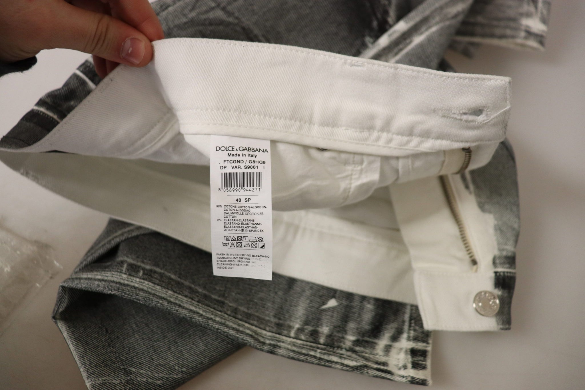 Grey Washed High Waist Denim Pants Cotton Jeans
