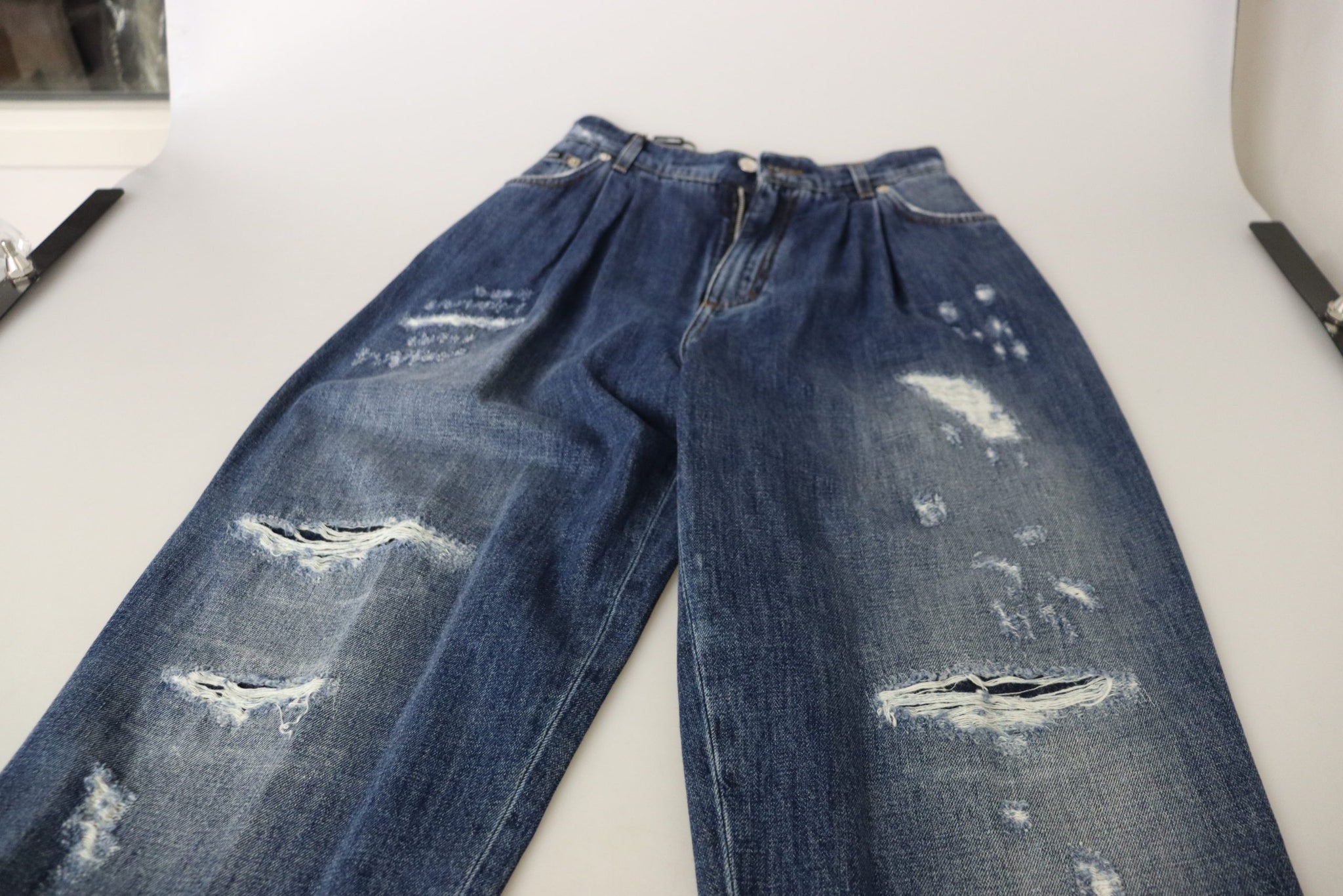 Blue Washed High Waist Loose Fit Pants
