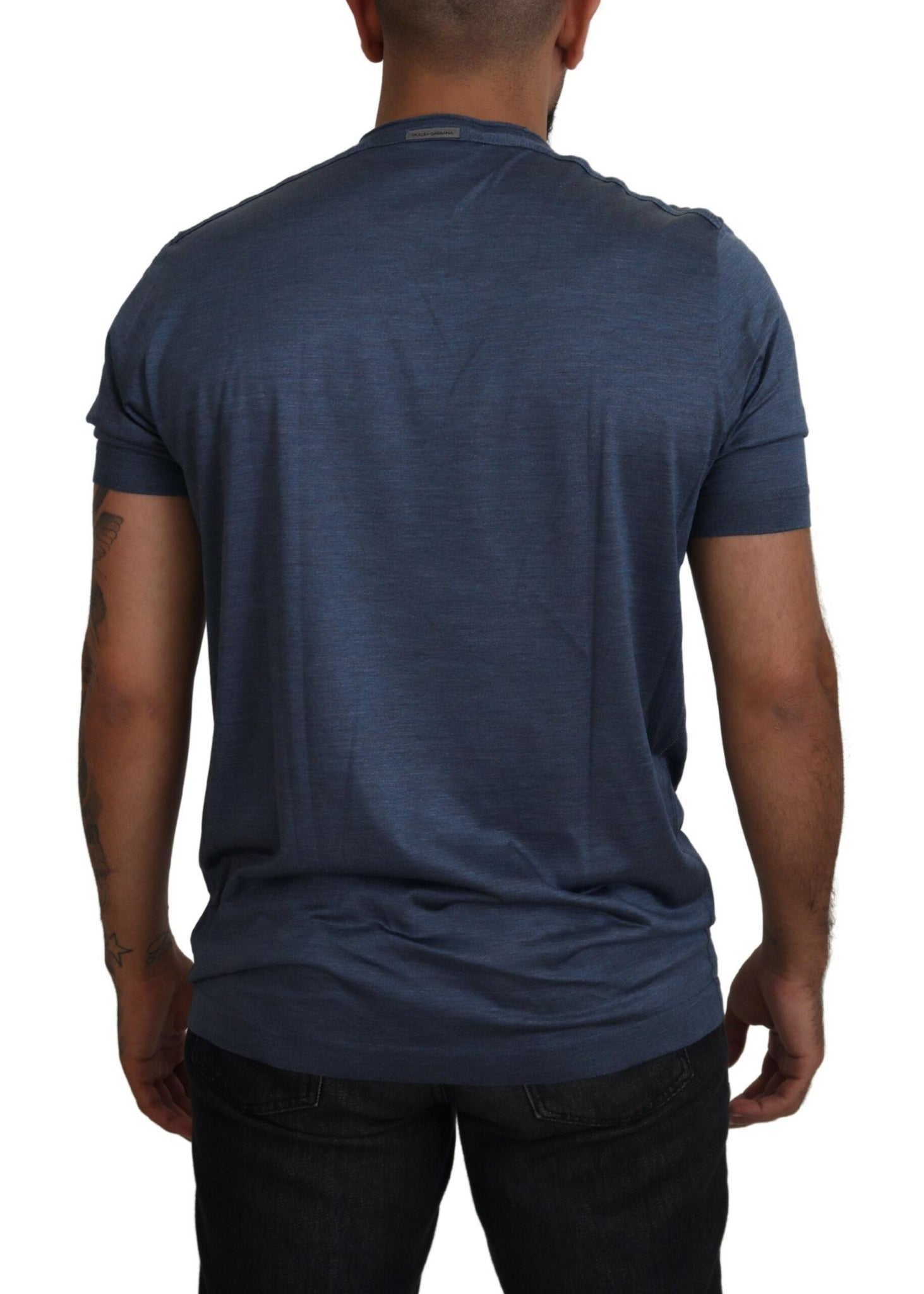 Dolce & Gabbana Blue Silk Men Short Sleeve Tops T-shirt