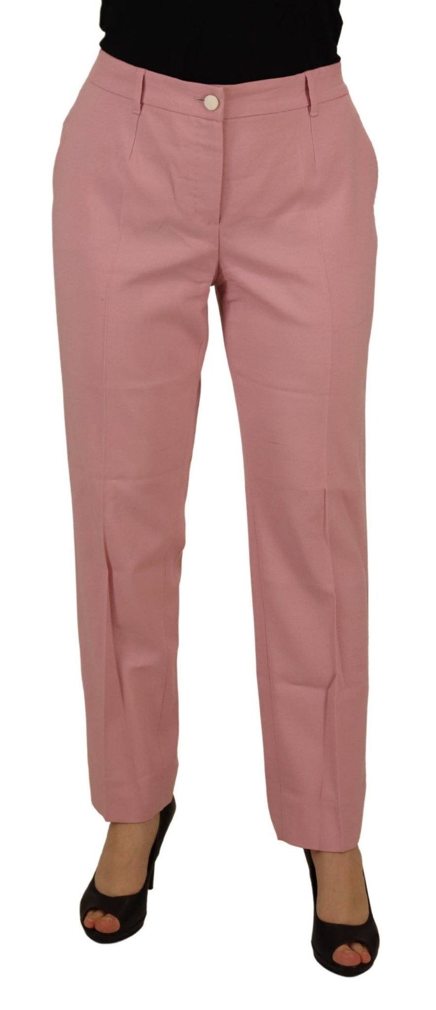 Pink Mid Waist Straight Leg Trouser Pants