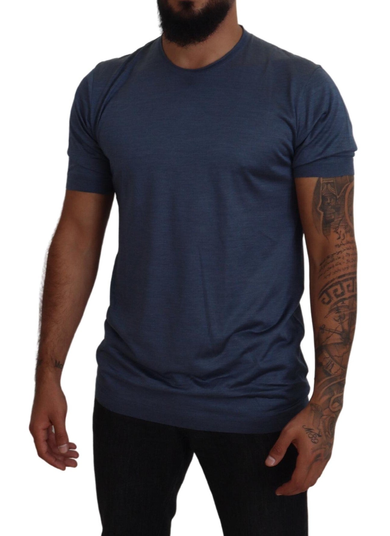 Dolce & Gabbana Blue Silk Men Short Sleeve Tops T-shirt