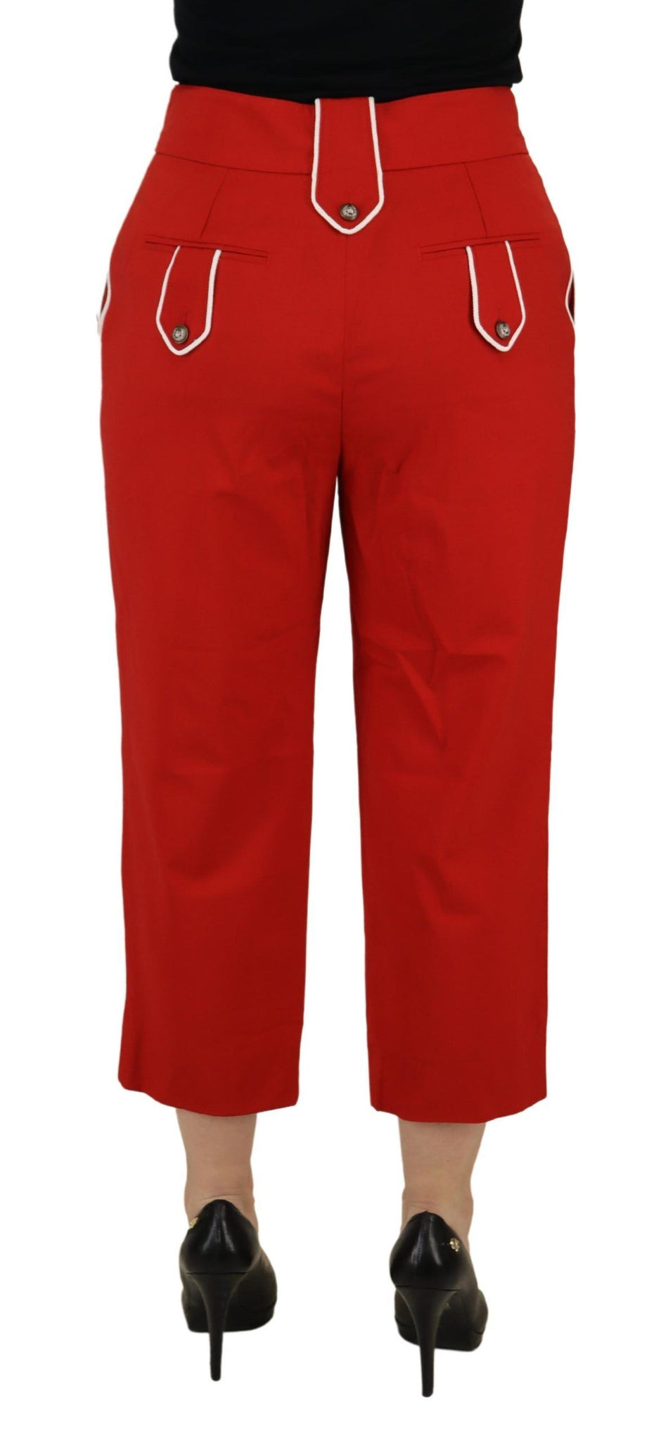 Red Button Embellished High Waist Pants