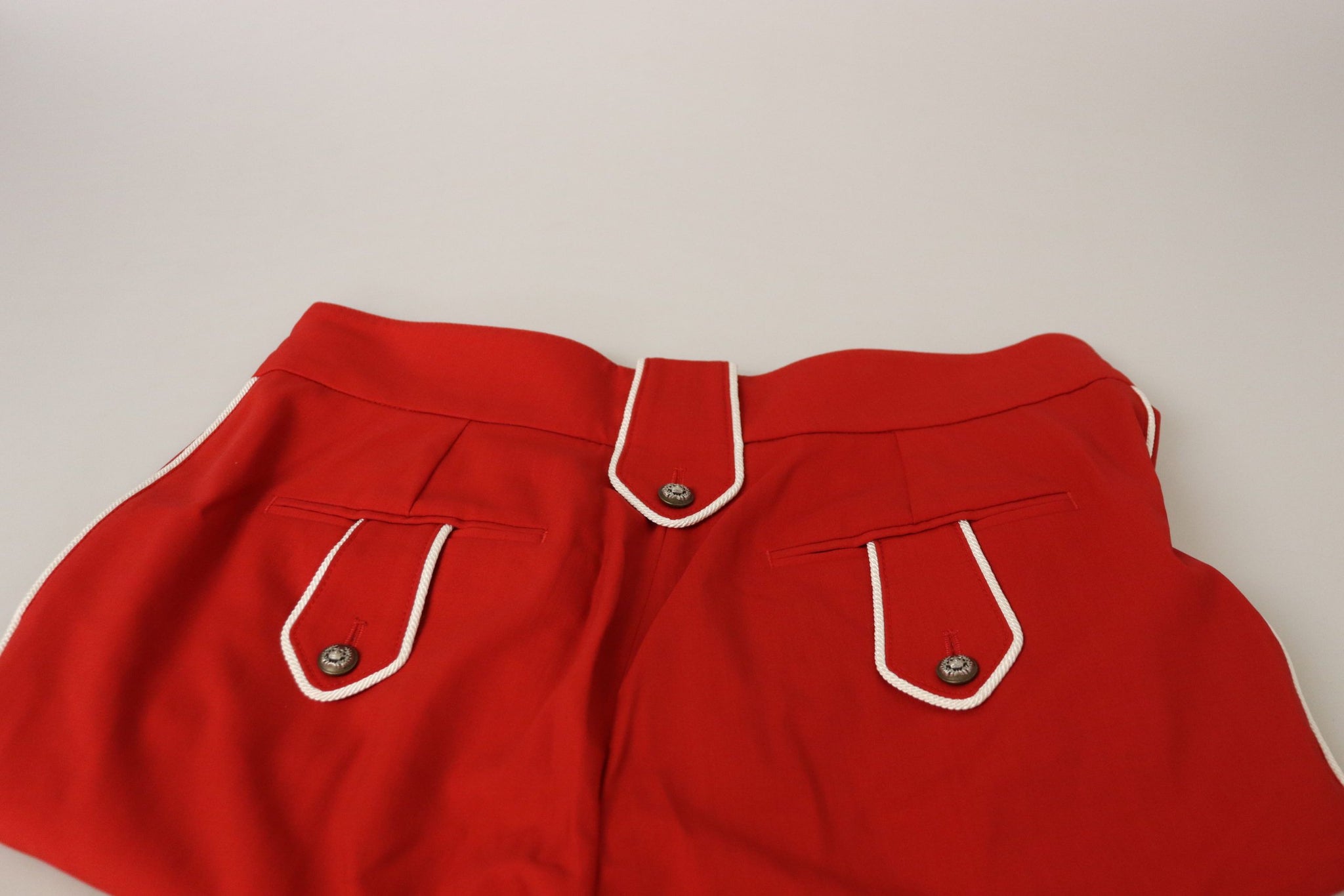 Red Button Embellished High Waist Pants