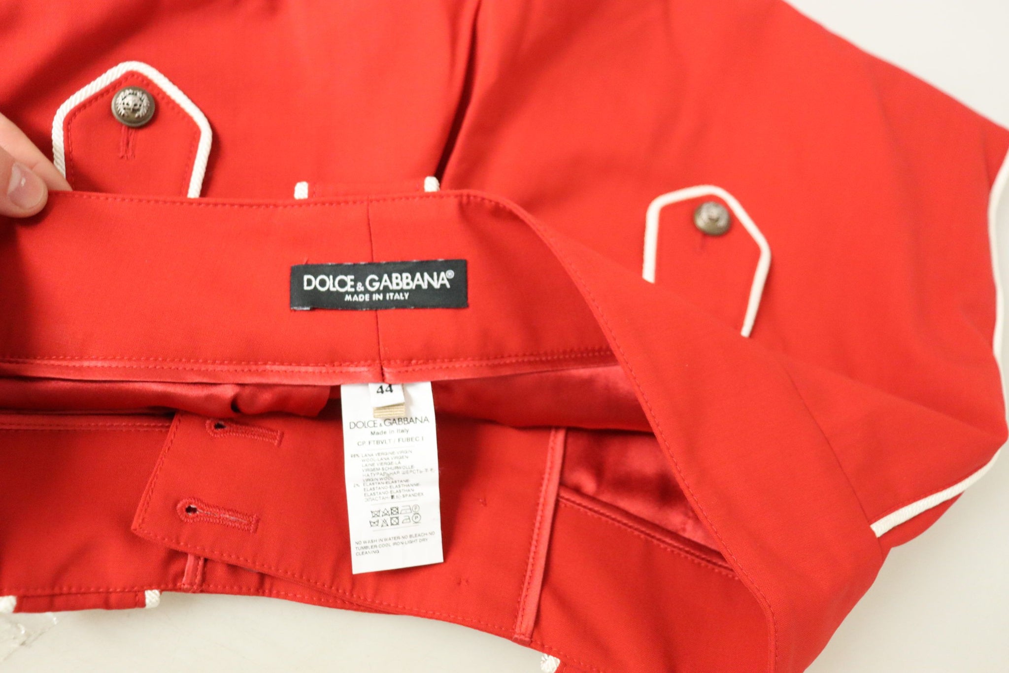 Red Button Embellished High Waist Pants