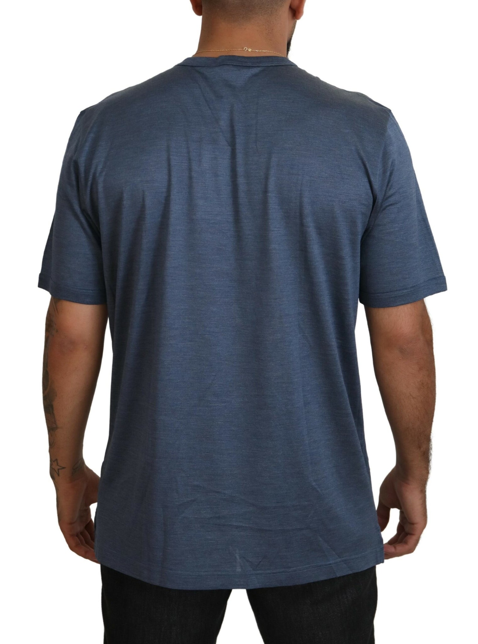 Dolce & Gabbana Blue Silk Men Short Sleeve Tops T-shirt
