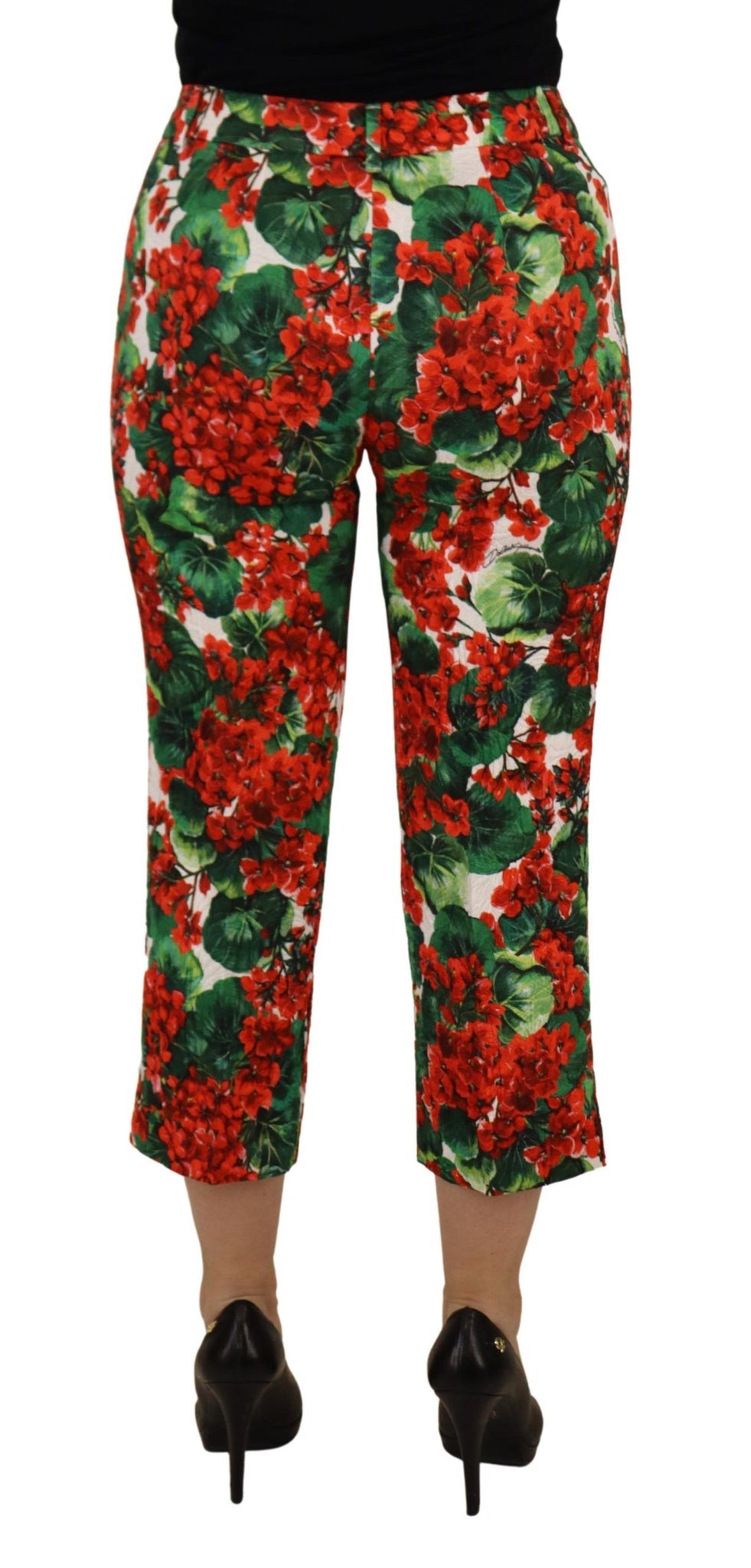 Multicolor Pants Floral Print Mid Waist Cropped Trouser Pant