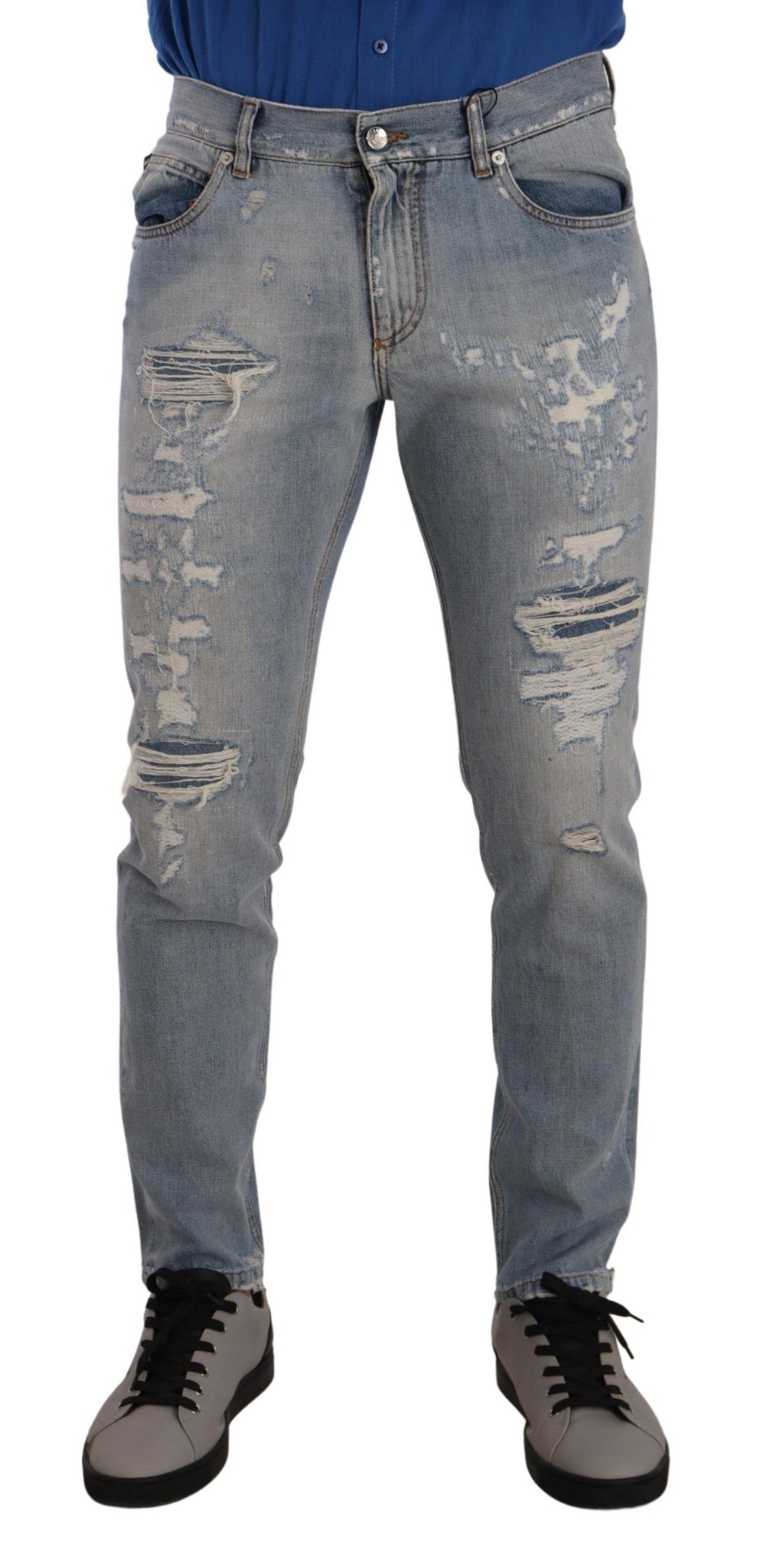 Light Blue Tattered Cotton Regular Denim Jeans