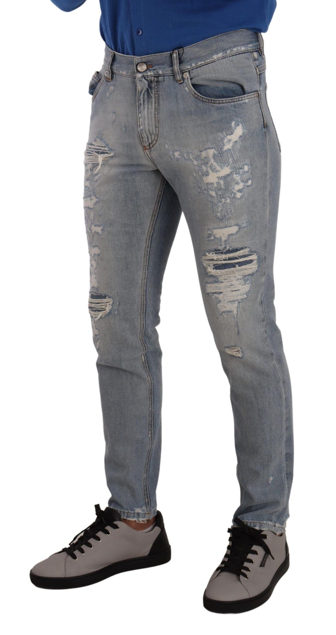 Light Blue Tattered Cotton Regular Denim Jeans