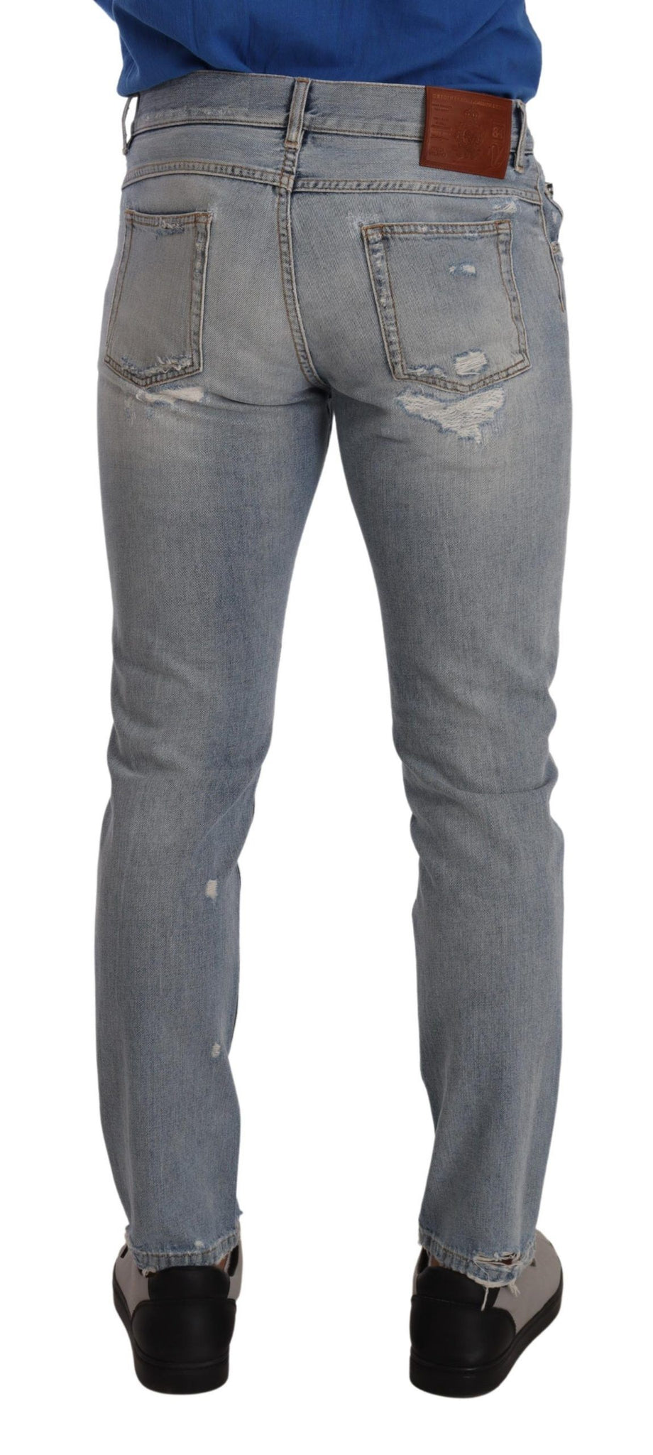 Light Blue Tattered Cotton Regular Denim Jeans