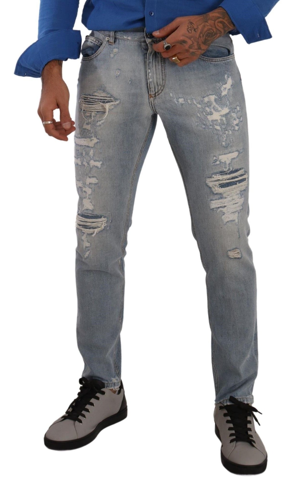 Light Blue Tattered Cotton Regular Denim Jeans