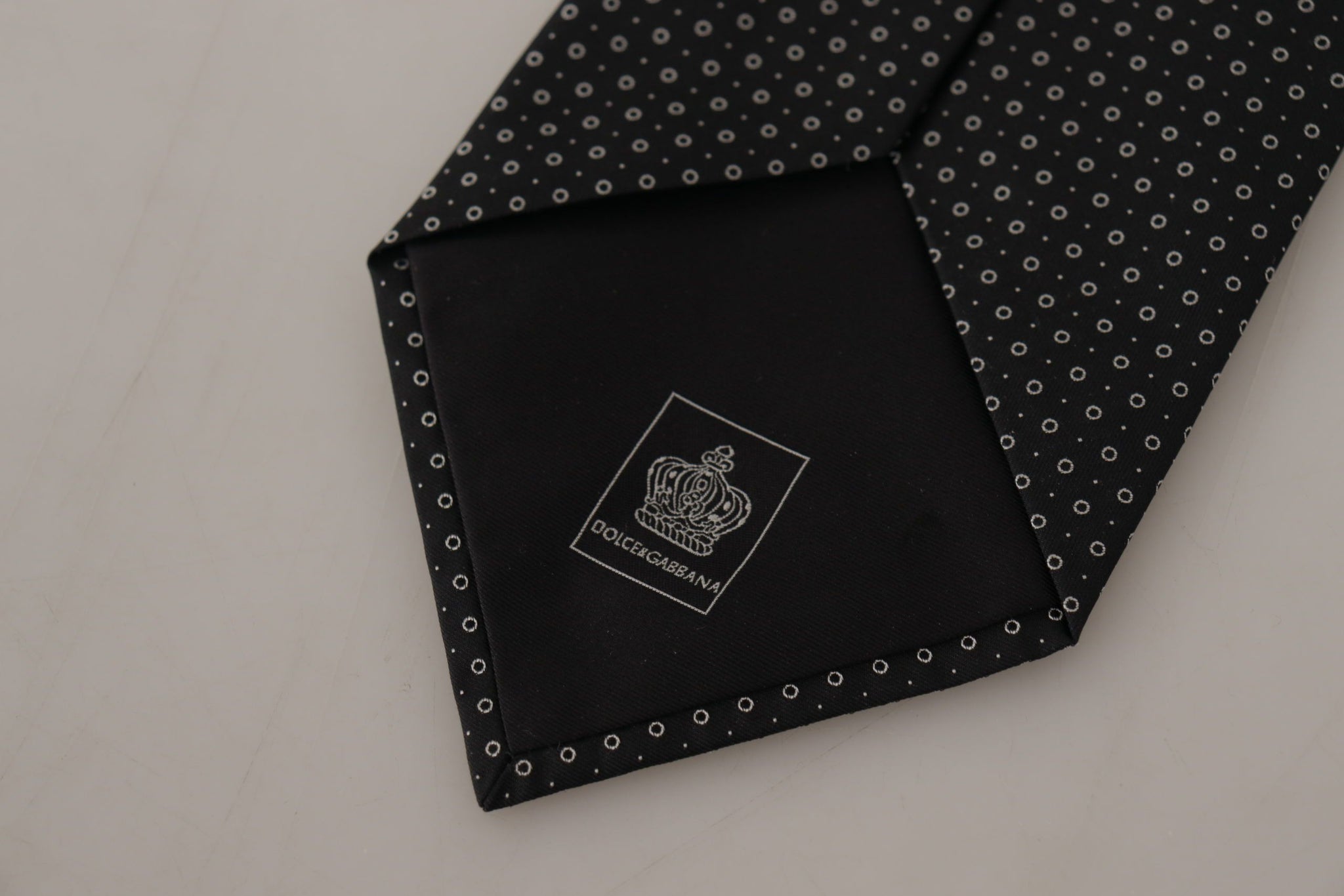 White Black Polka Dots Necktie Accessory 100% Silk Tie