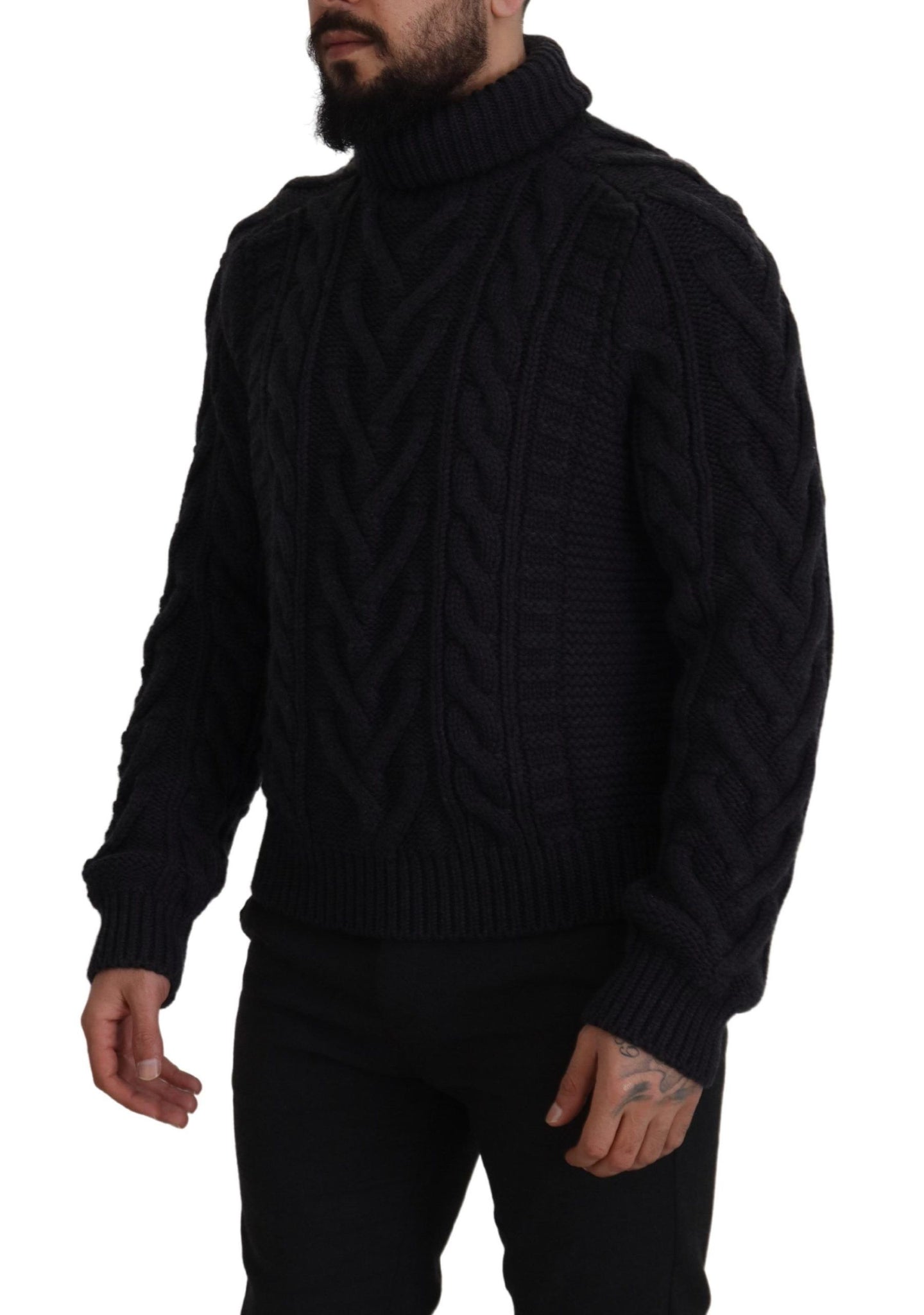 Black Wool Knit Turtleneck Pullover Sweater