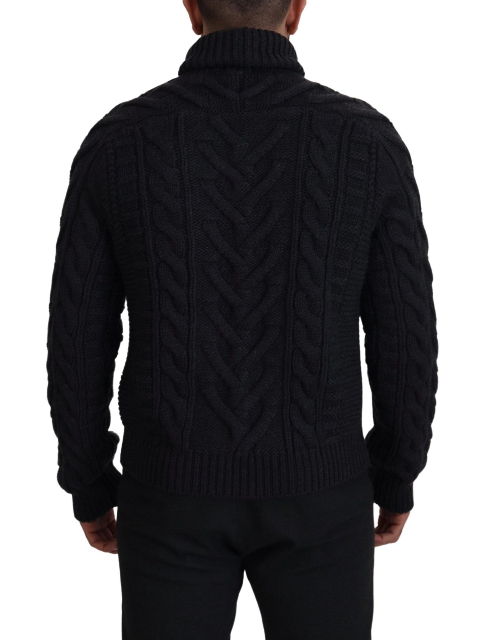 Black Wool Knit Turtleneck Pullover Sweater