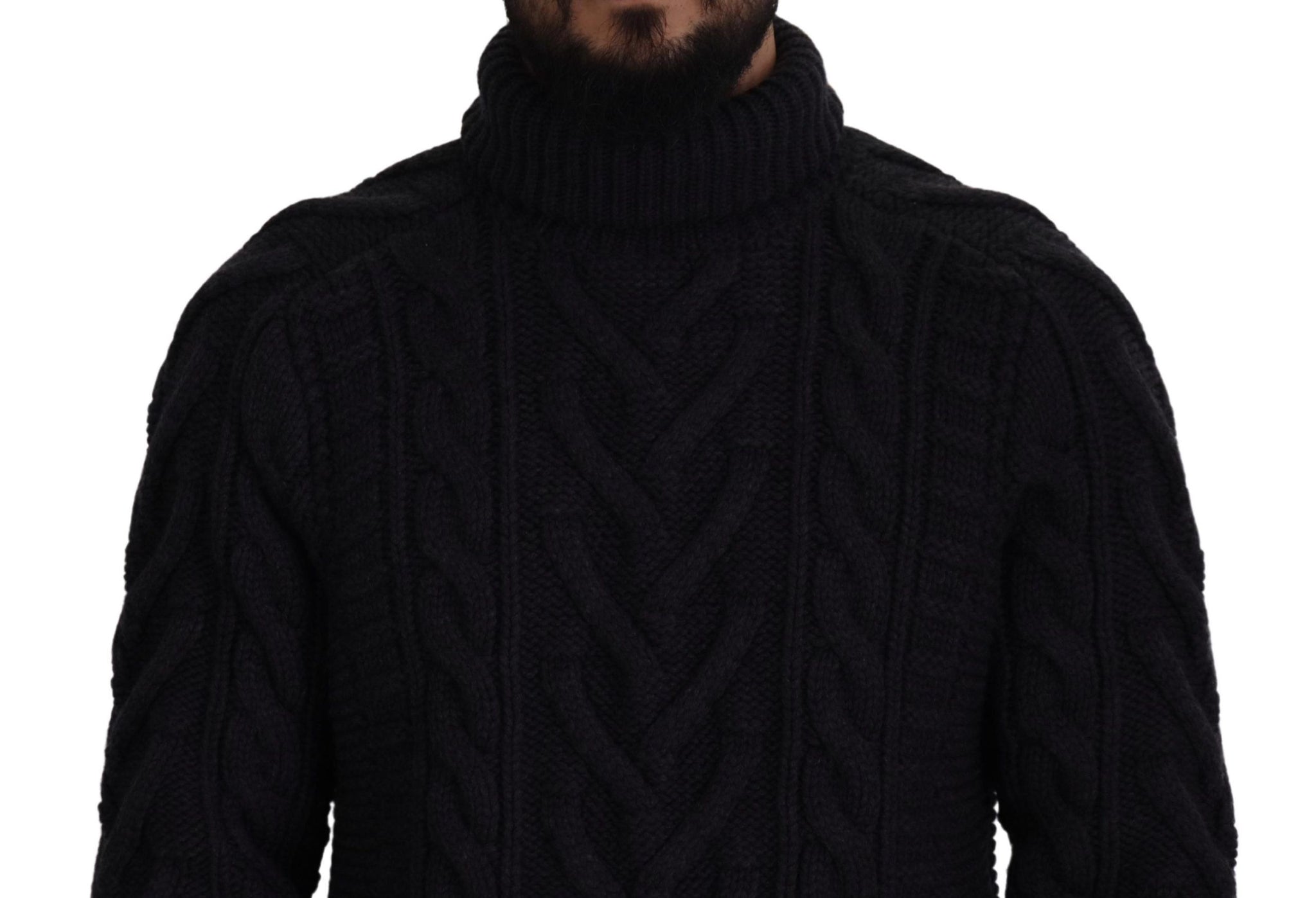 Black Wool Knit Turtleneck Pullover Sweater