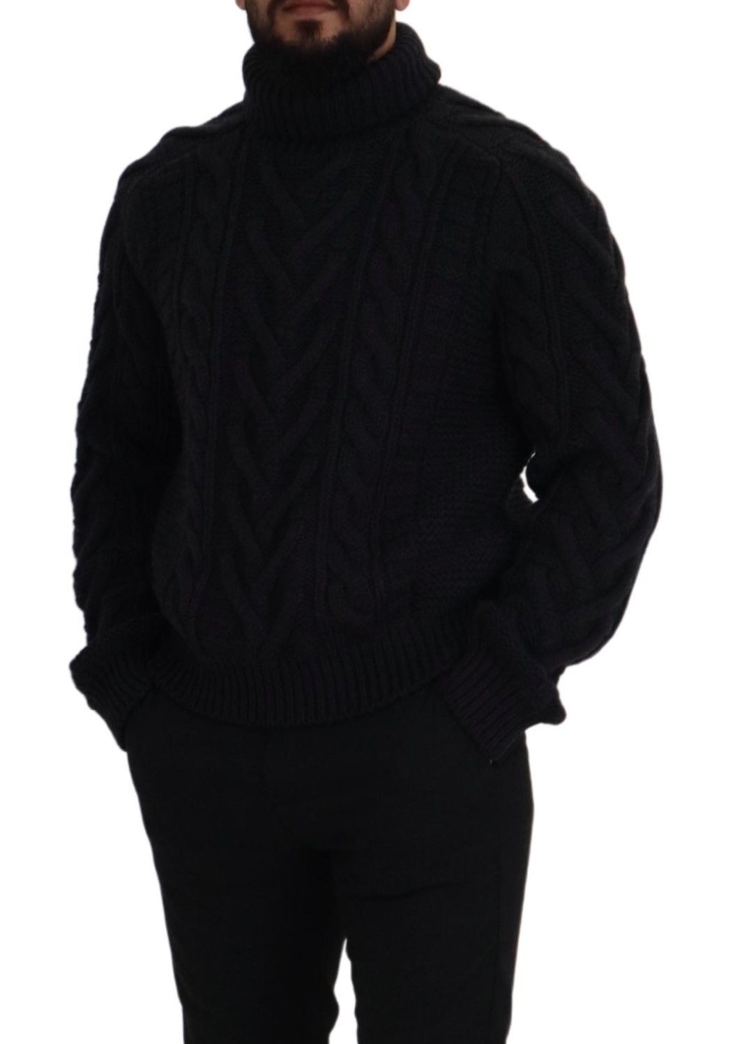 Black Wool Knit Turtleneck Pullover Sweater