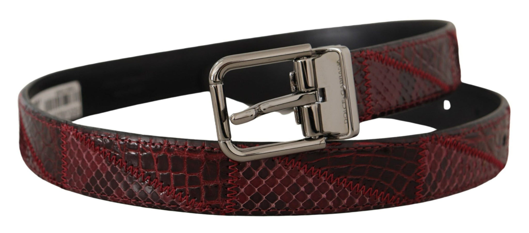 Red Exotic Leather Metal Logo Buckle Belt