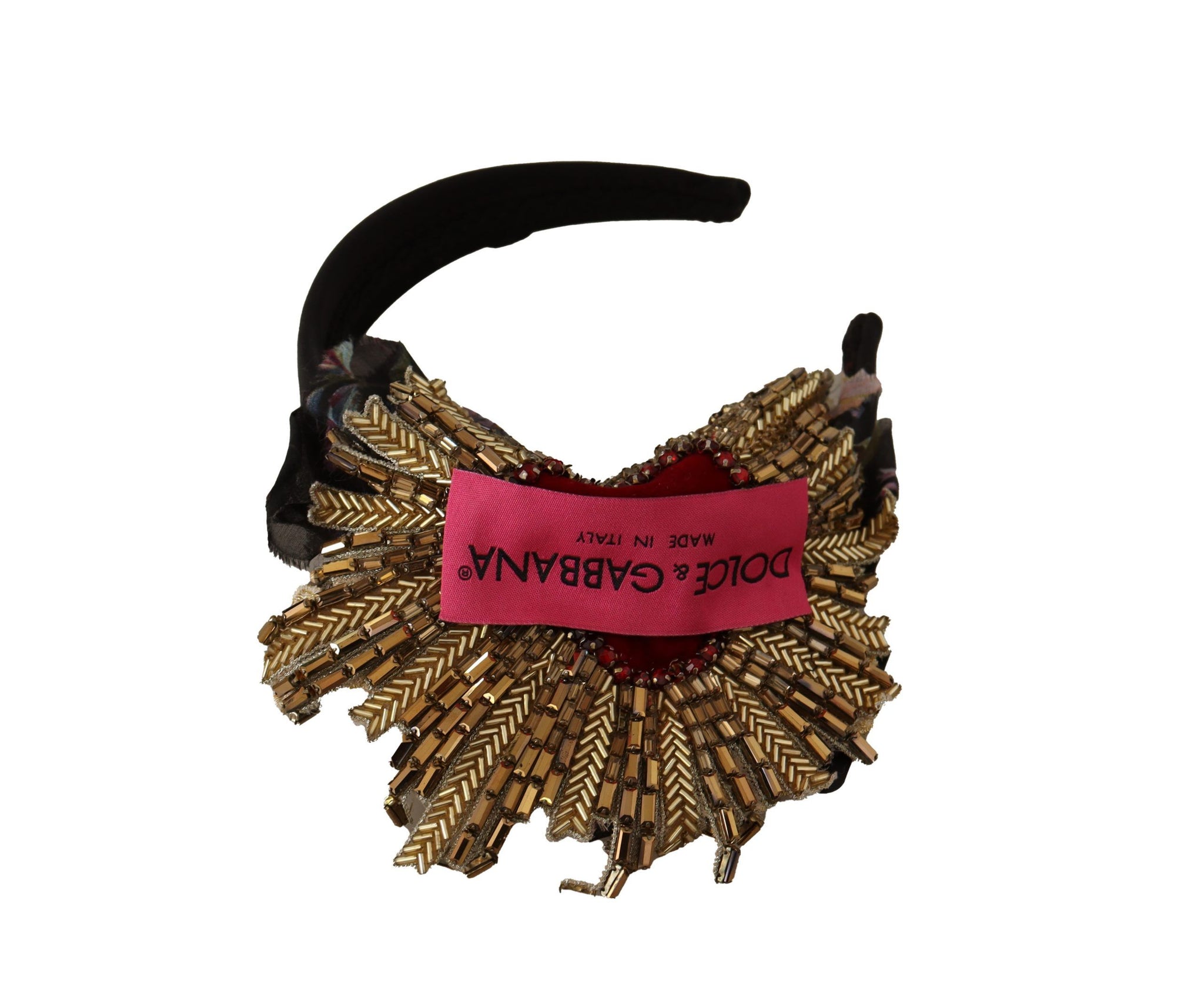 Black Gold Sacred Heart Logo Embellished Headband Diadem