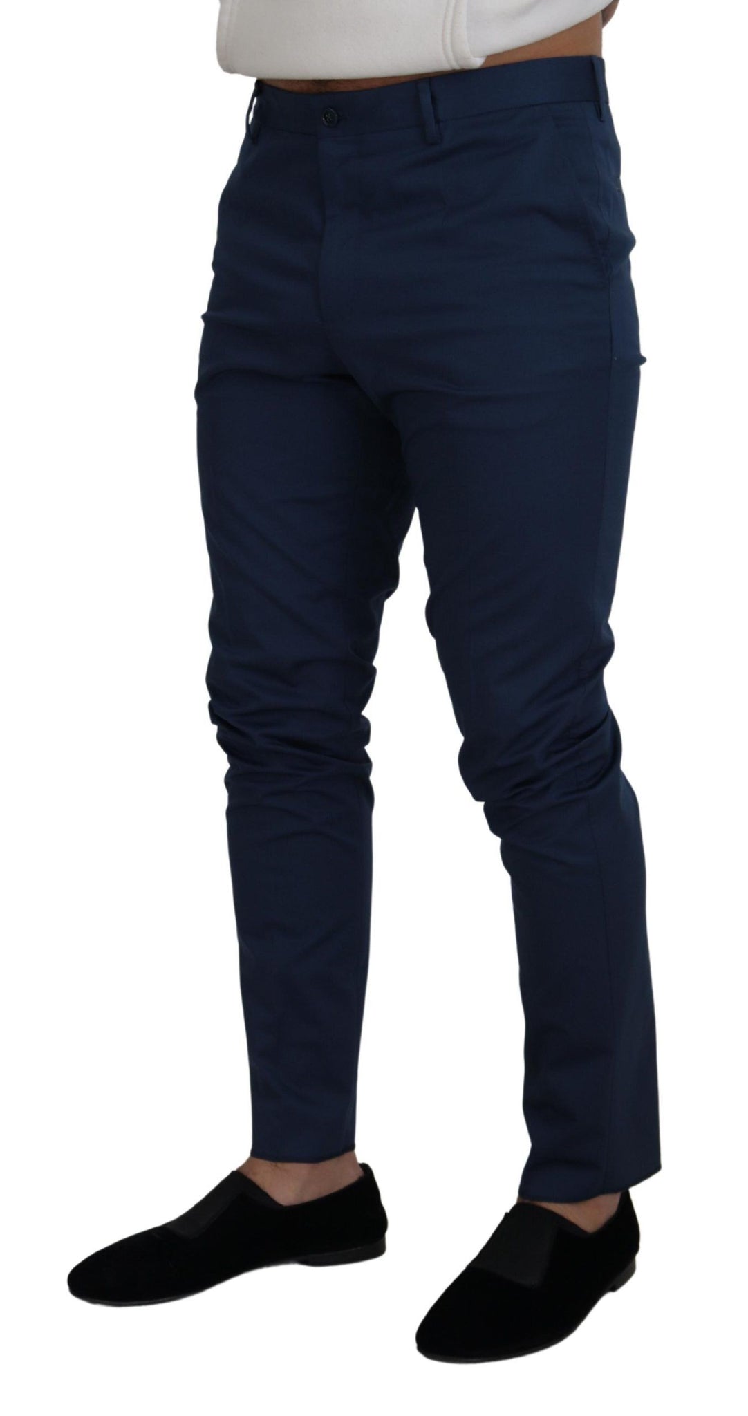 Blue Stretch Cotton Slim Trousers Chinos Pants