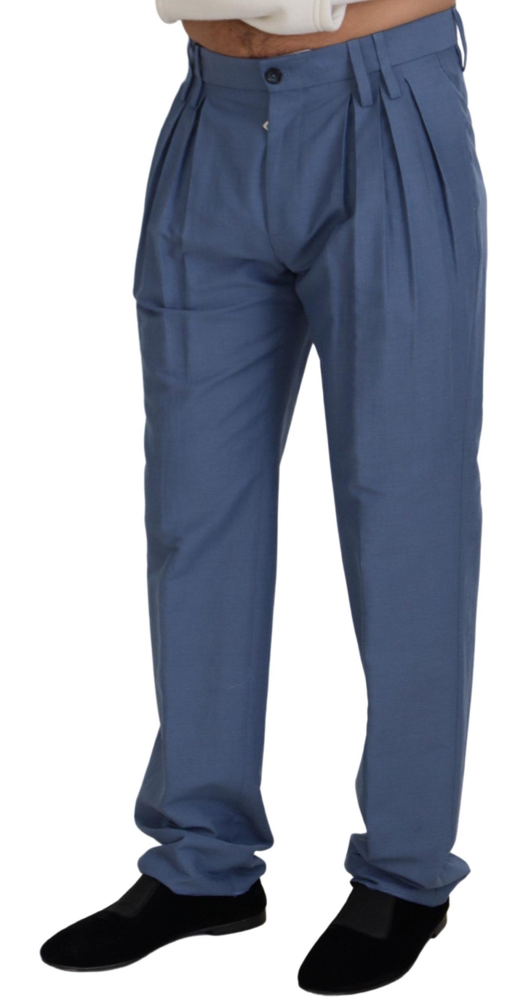 Blue Linen Cotton Slim Trousers Chinos Pants