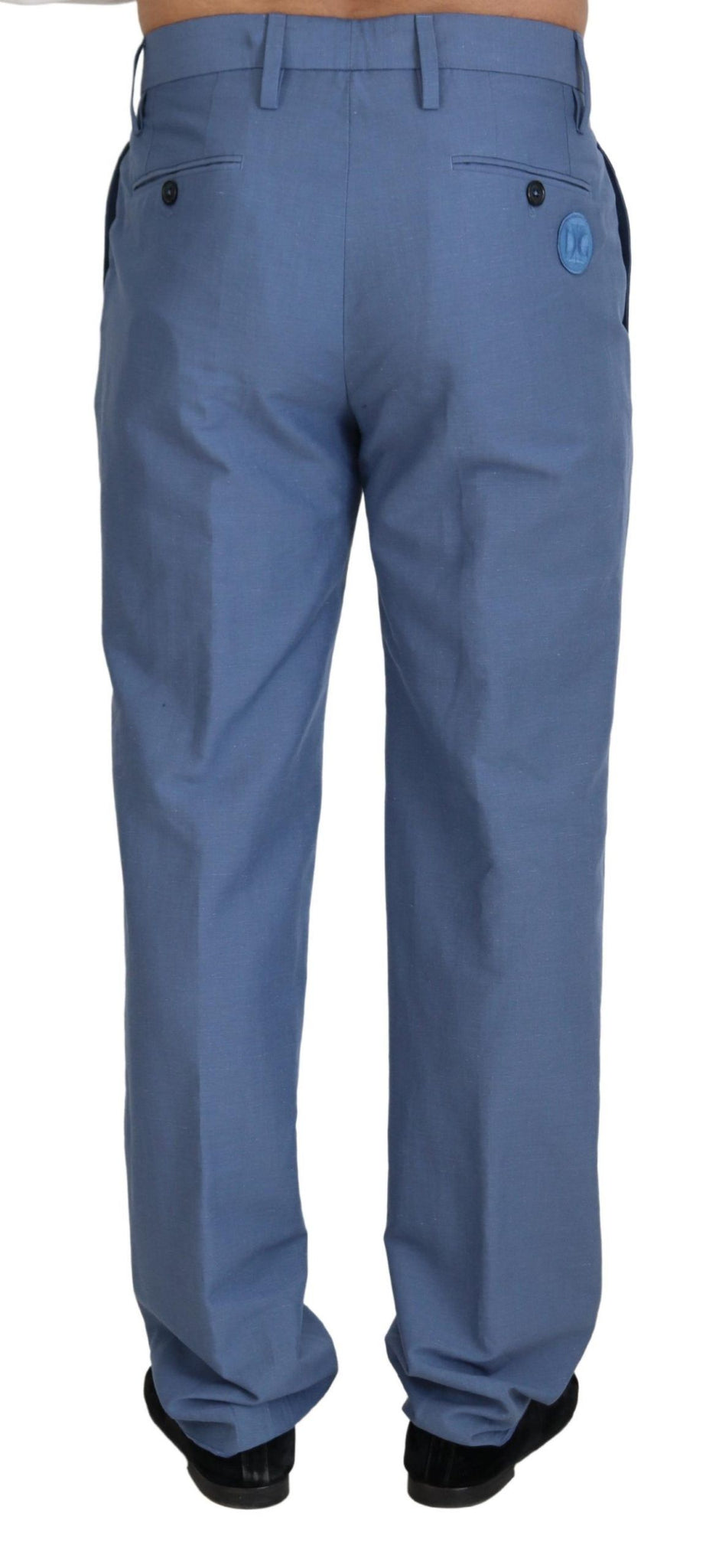 Blue Linen Cotton Slim Trousers Chinos Pants