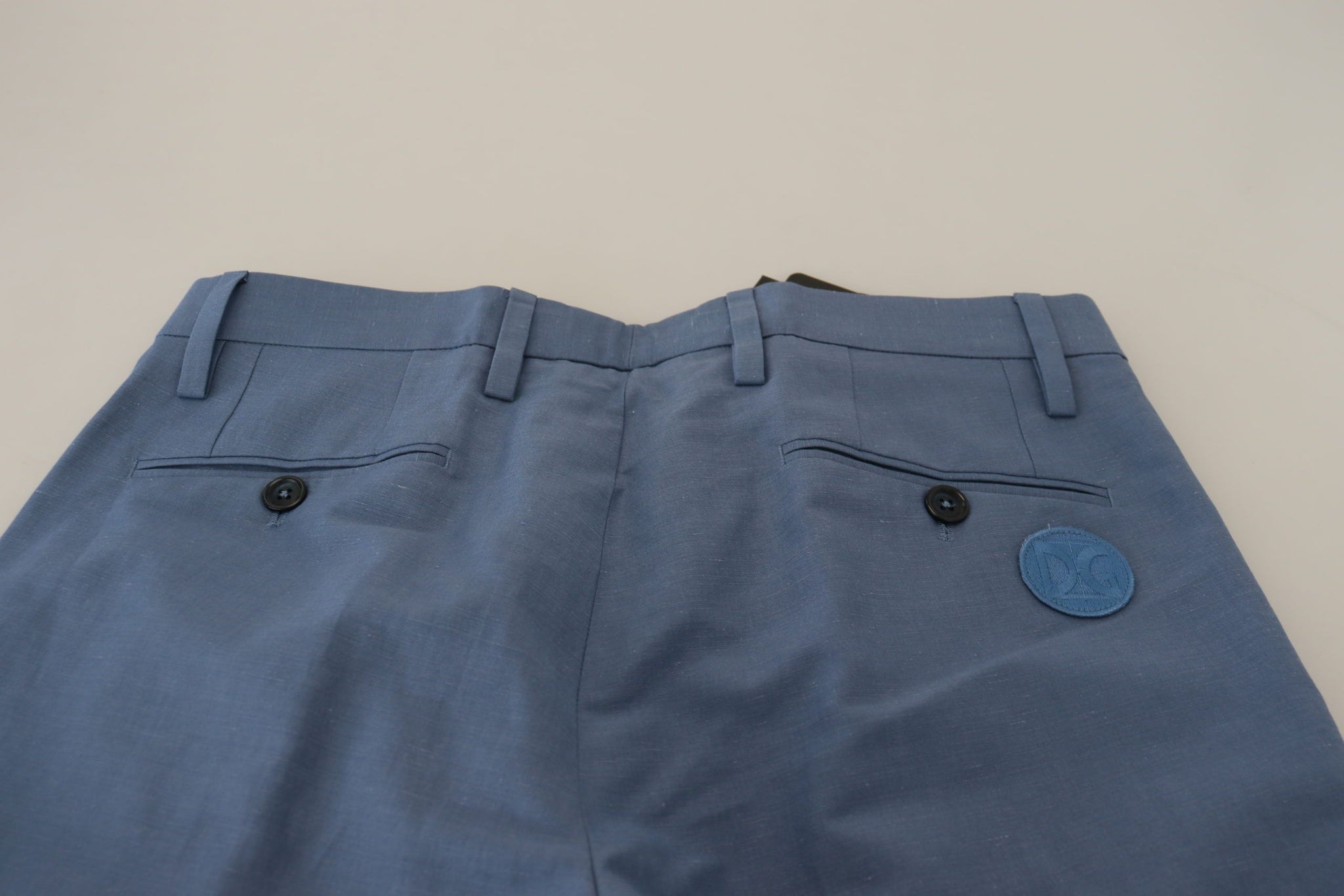Blue Linen Cotton Slim Trousers Chinos Pants