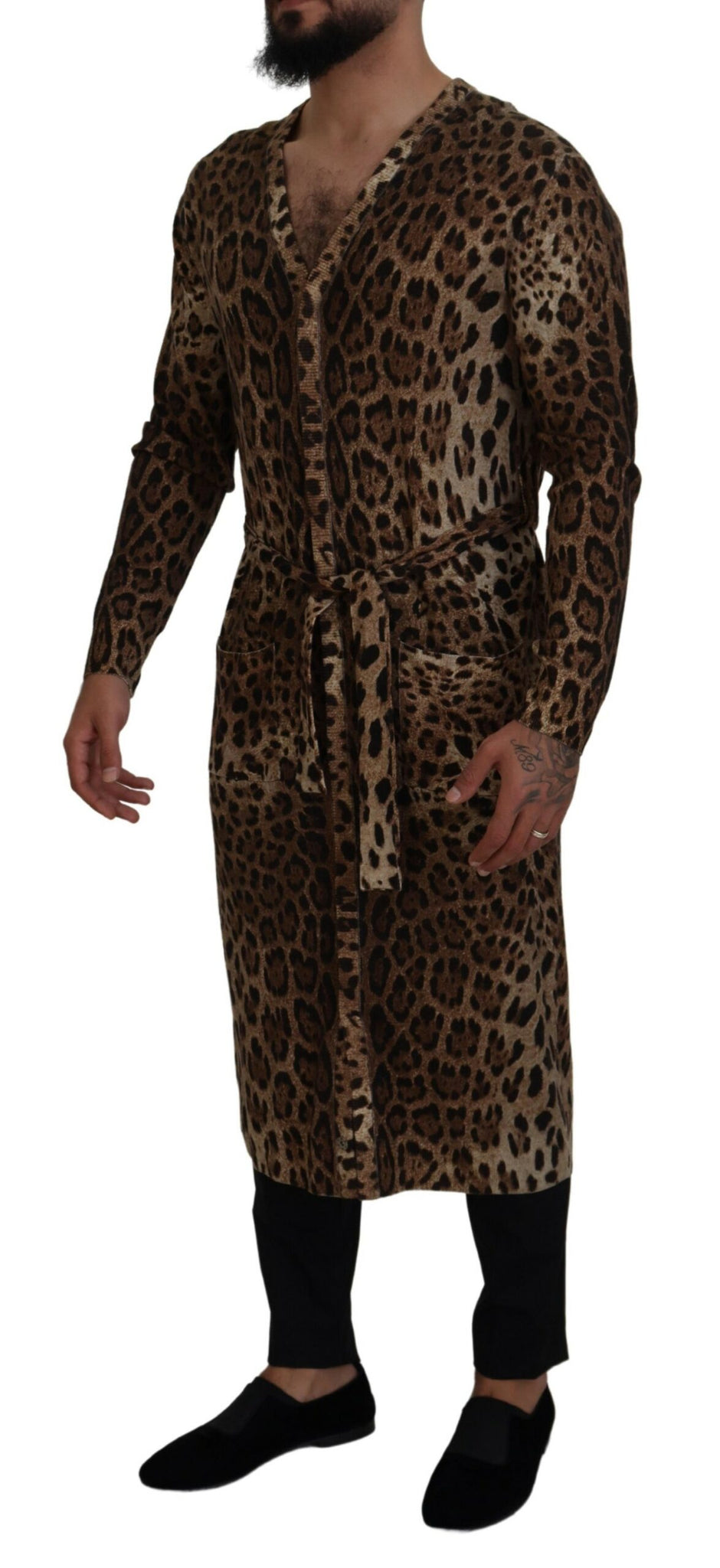 Brown Leopard Wool Robe Cardigan Sweater