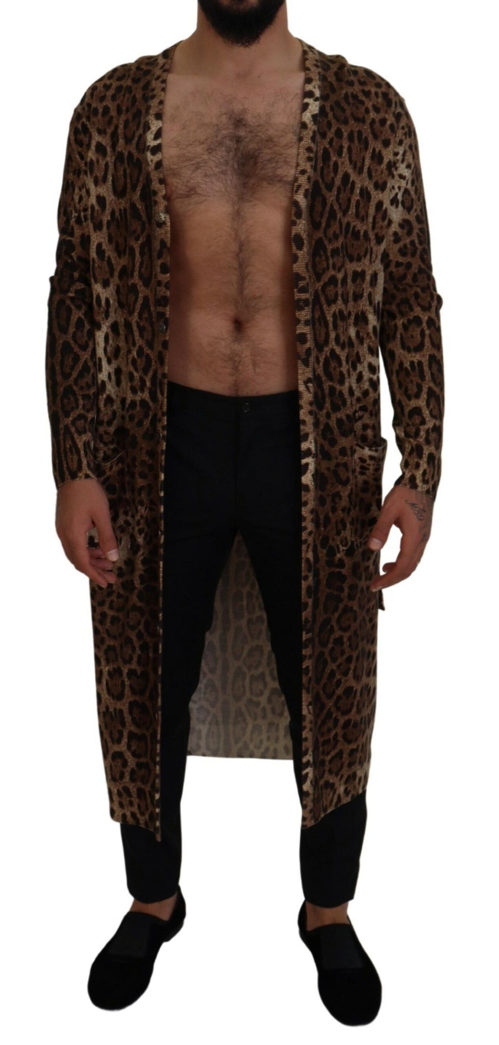 Brown Leopard Wool Robe Cardigan Sweater