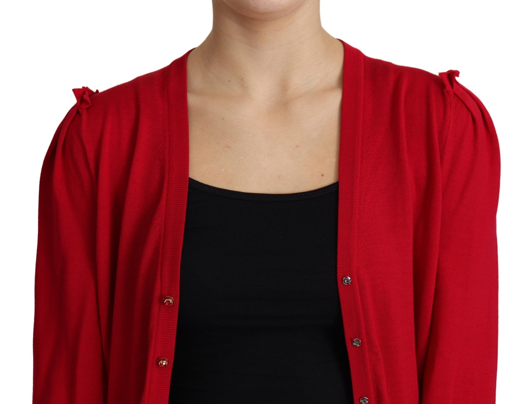 Red Wool Deep V-neck Women Cardigan Sweater