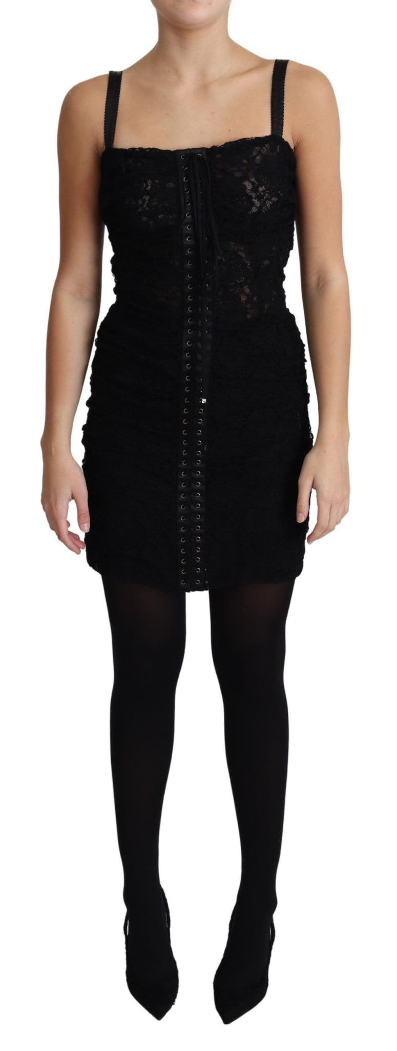 Black Lace Up Floral Corset Bustier Mini Dress