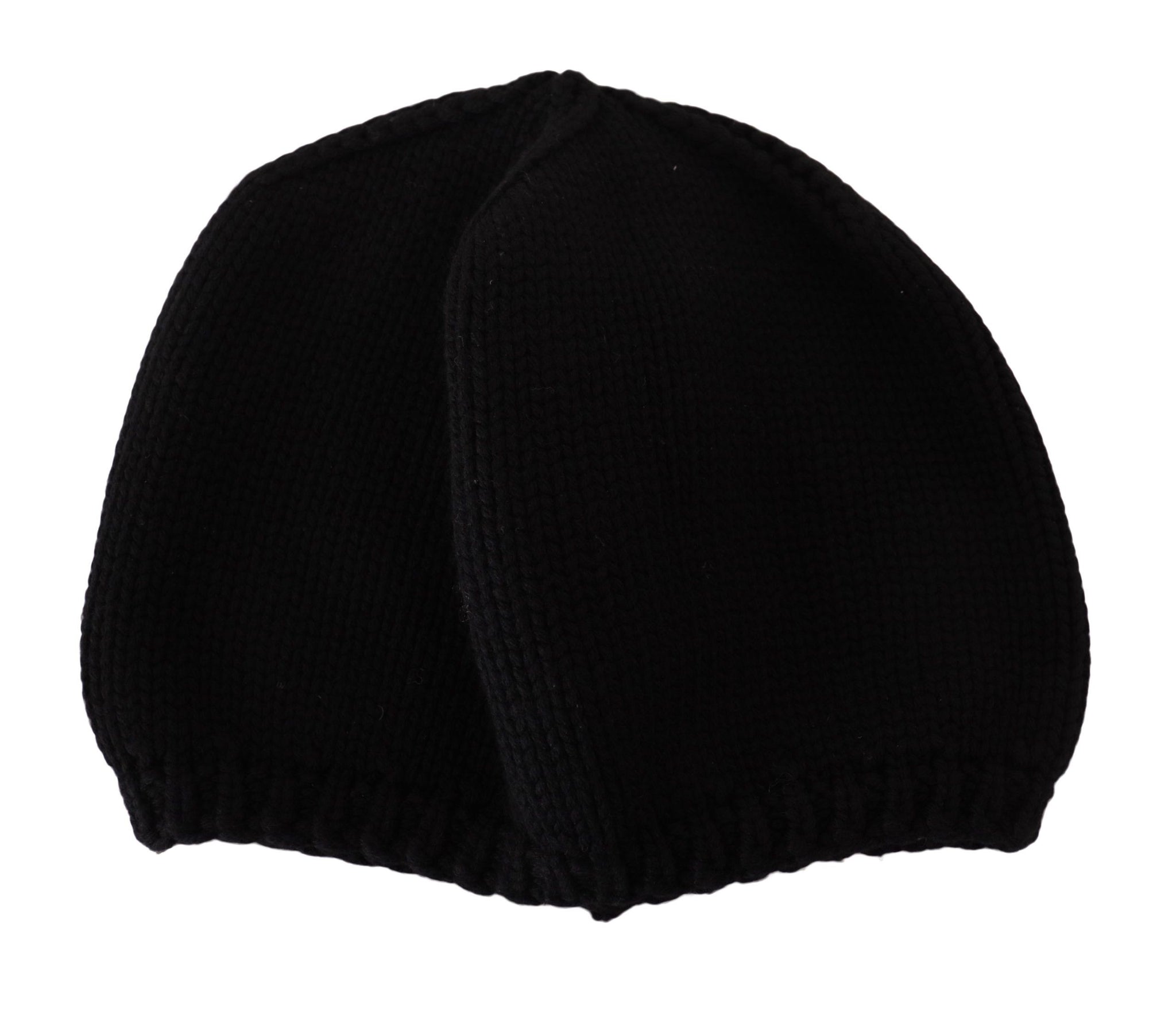 Black Virgin Wool Knitted Women Winter Beanie Hat