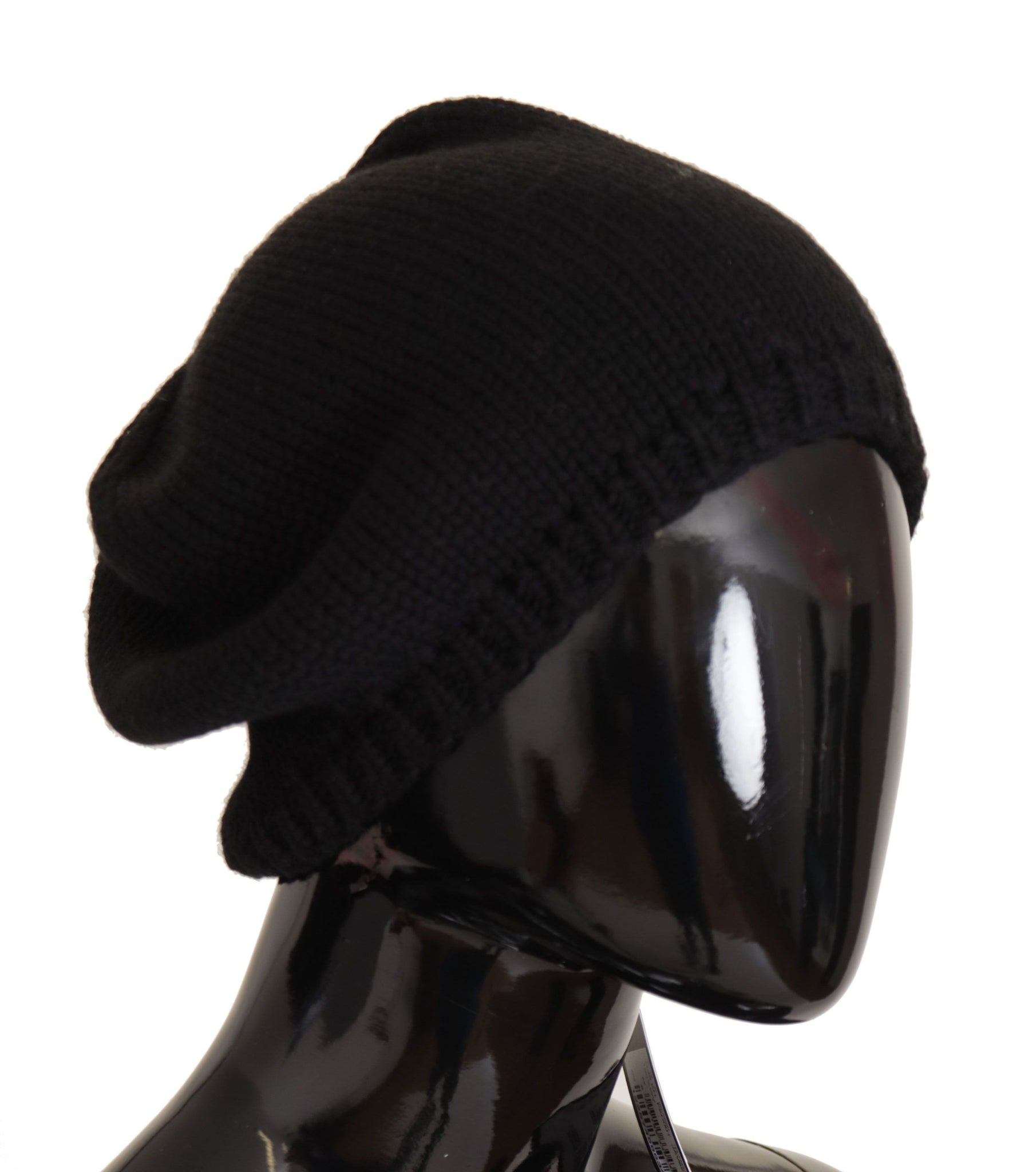 Black Virgin Wool Knitted Women Winter Beanie Hat