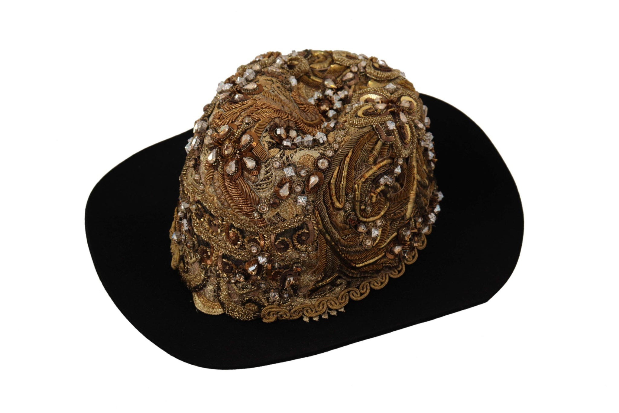 Gold Embellished Crystal Rhinestone Embroidered Fedora Hat