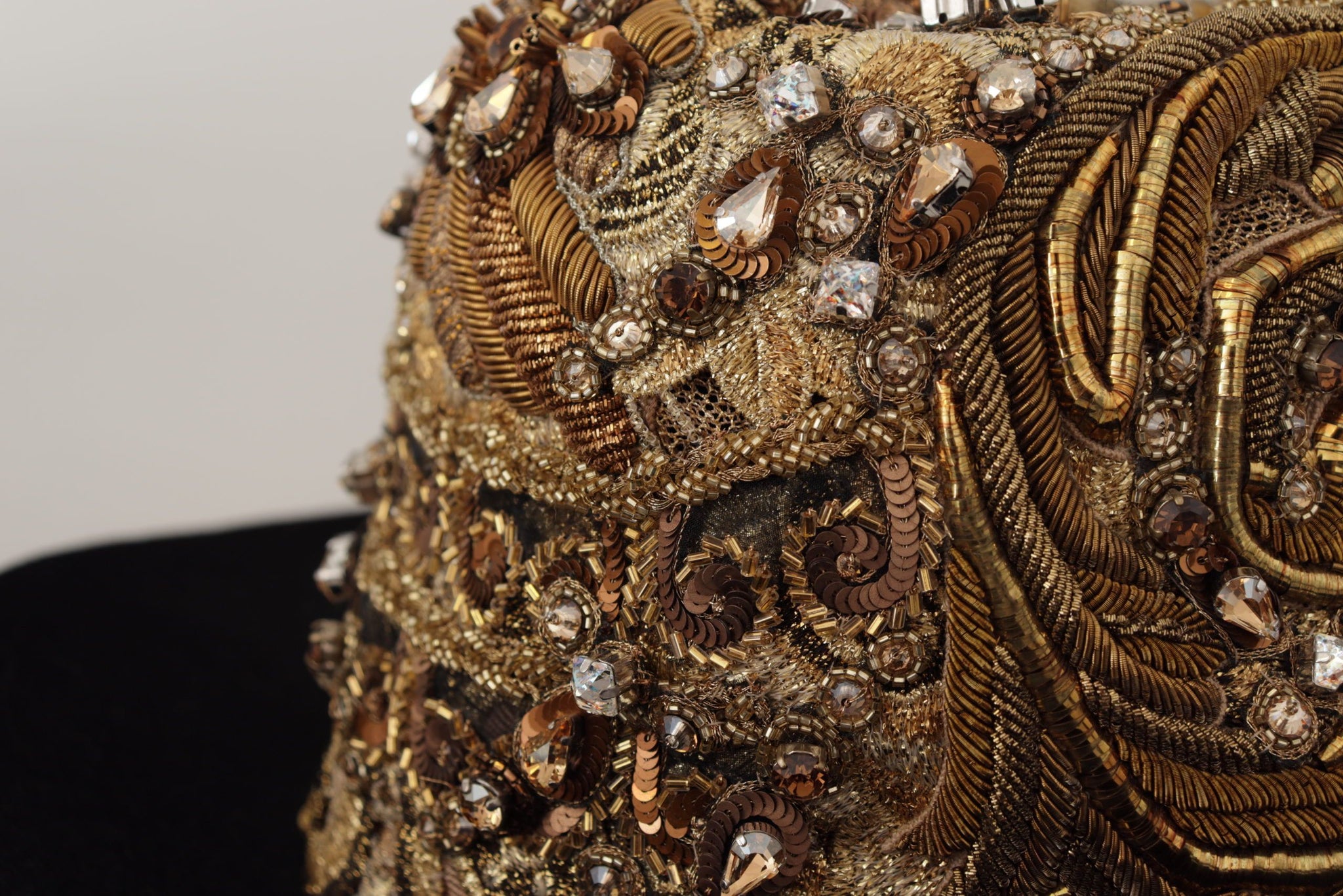 Gold Embellished Crystal Rhinestone Embroidered Fedora Hat