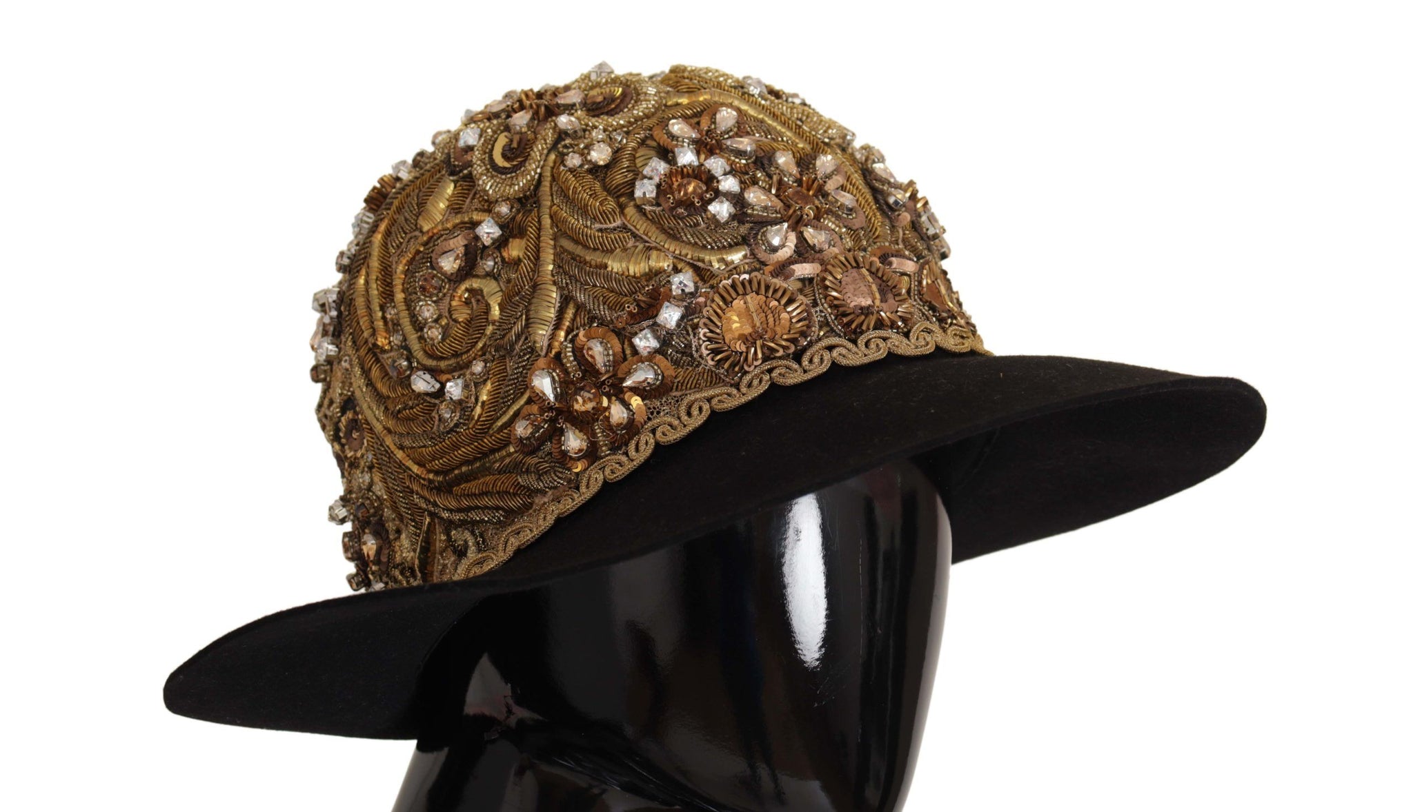 Gold Embellished Crystal Rhinestone Embroidered Fedora Hat