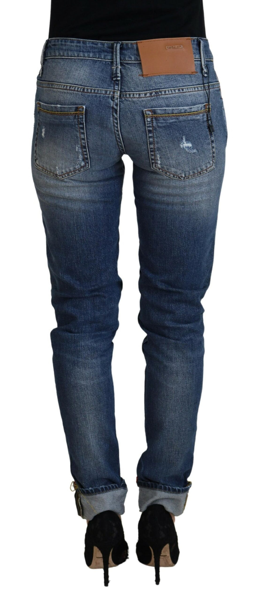Acht Blue Washed Cotton Low Waist Women Casual Jeans
