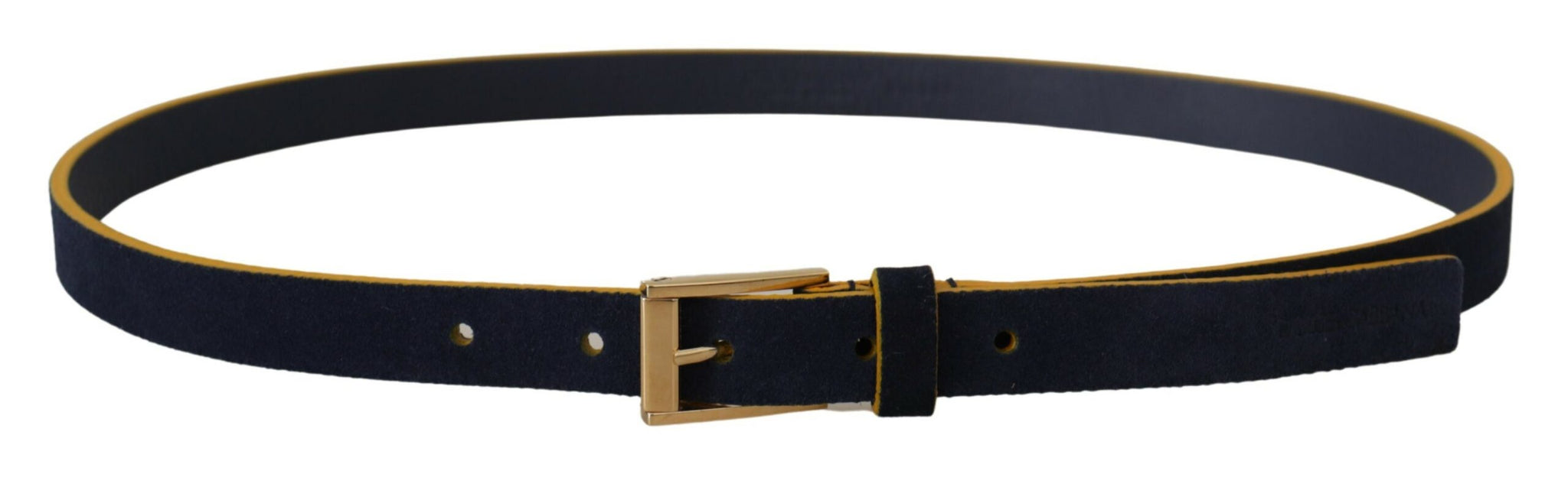 Blue Suede Yellow Gold Metal Logo Buckle Belt