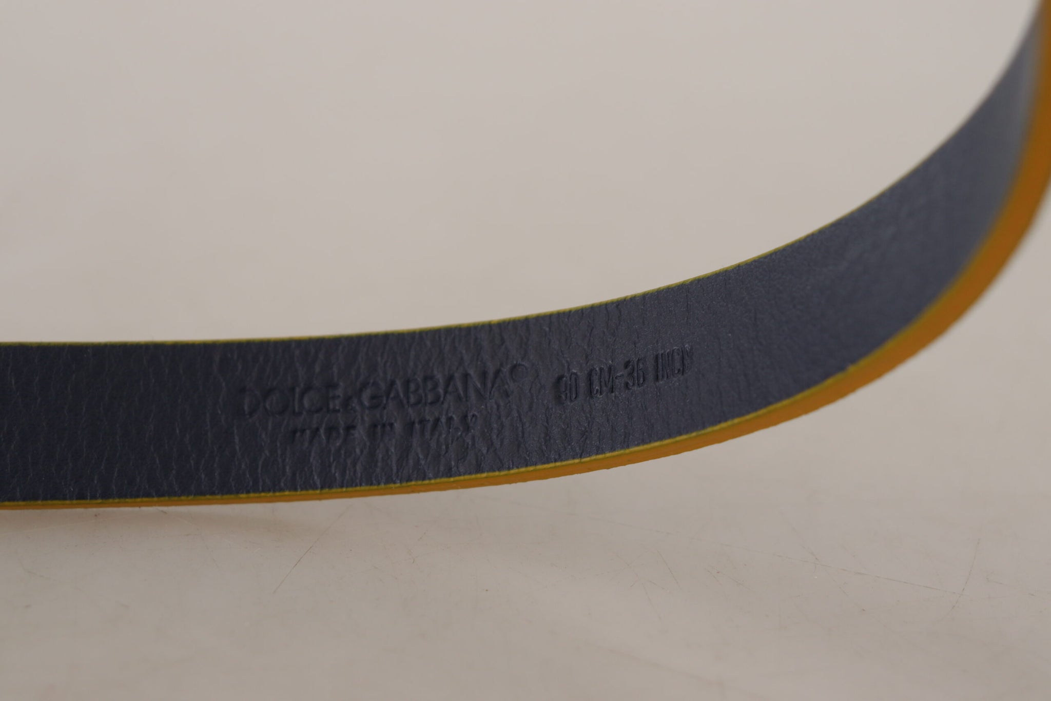 Blue Suede Yellow Gold Metal Logo Buckle Belt