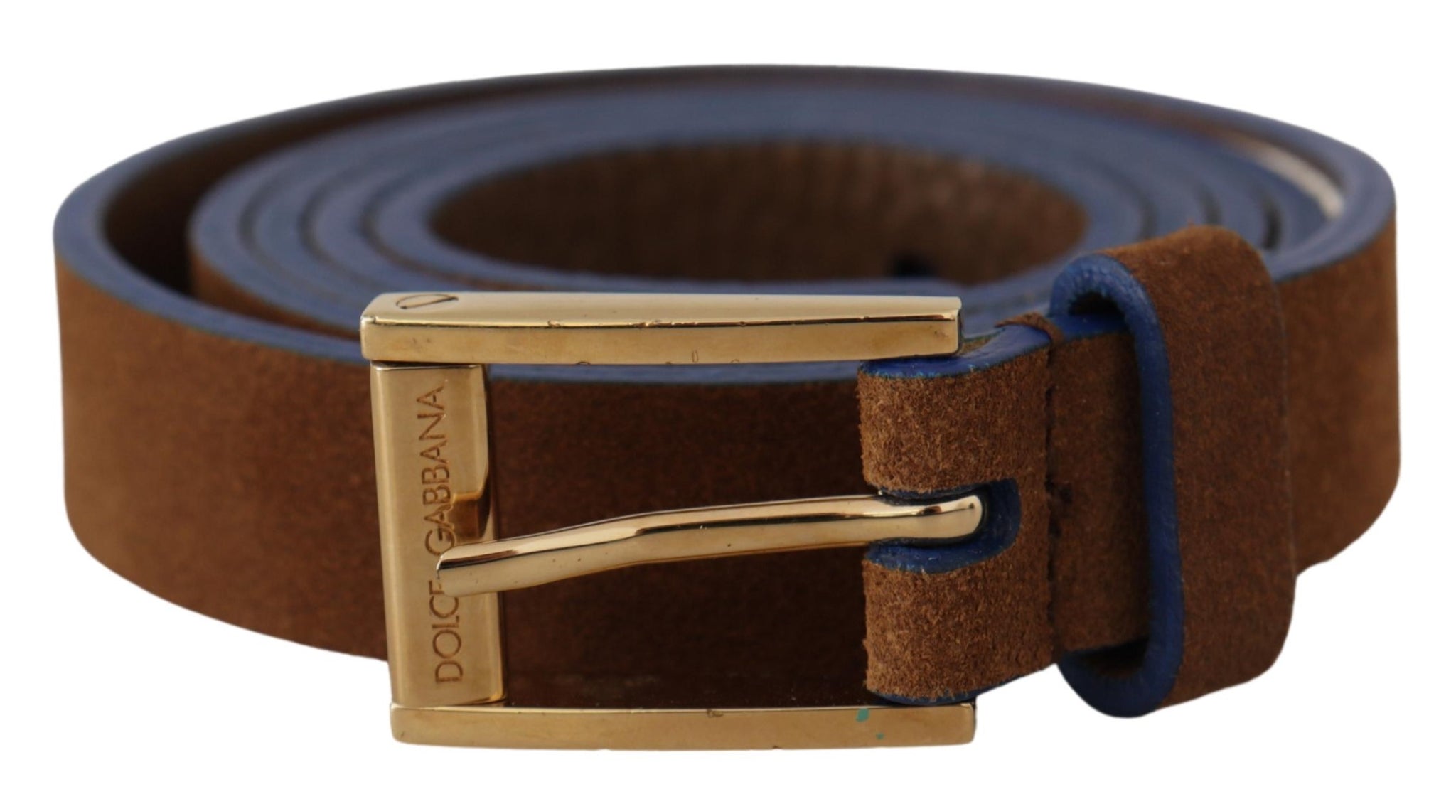 Dolce & Gabbana Dark Brown Blue Leather Gold Metal Buckle Belt