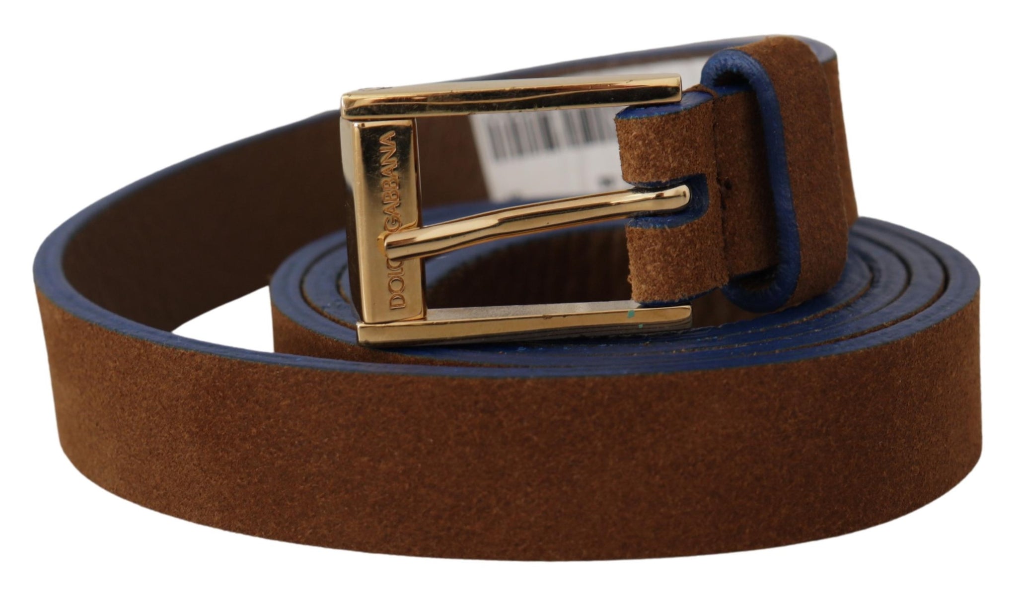Dolce & Gabbana Dark Brown Blue Leather Gold Metal Buckle Belt