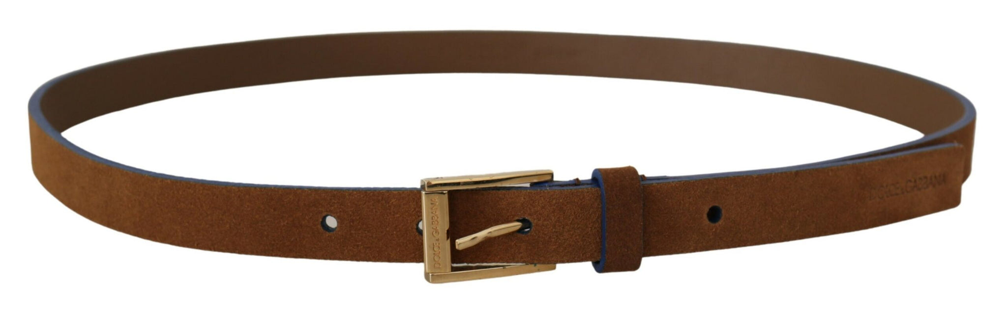 Dolce & Gabbana Dark Brown Blue Leather Gold Metal Buckle Belt