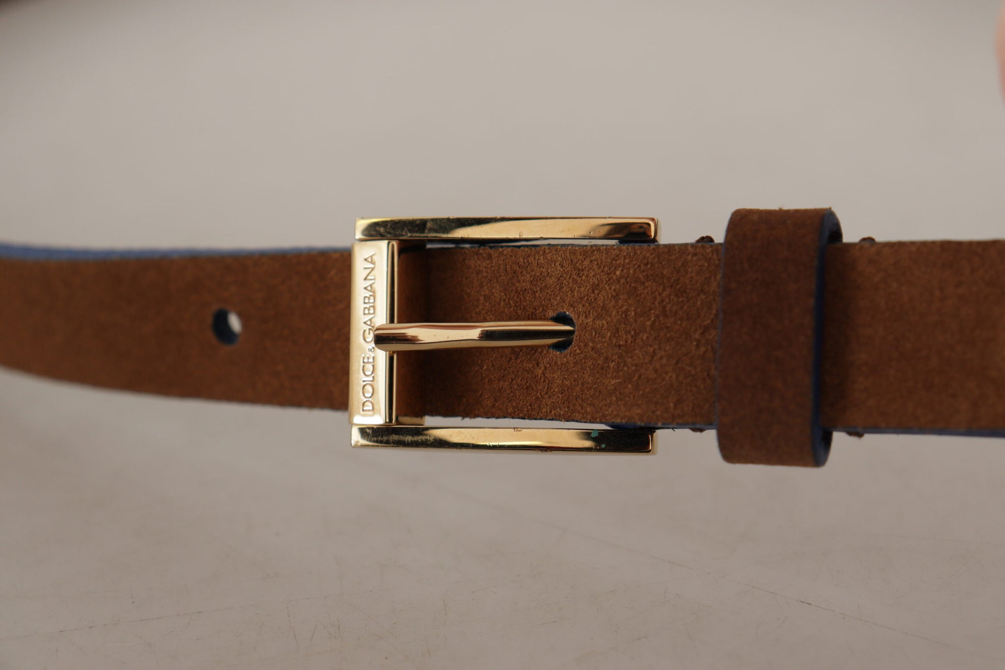 Dolce & Gabbana Dark Brown Blue Leather Gold Metal Buckle Belt