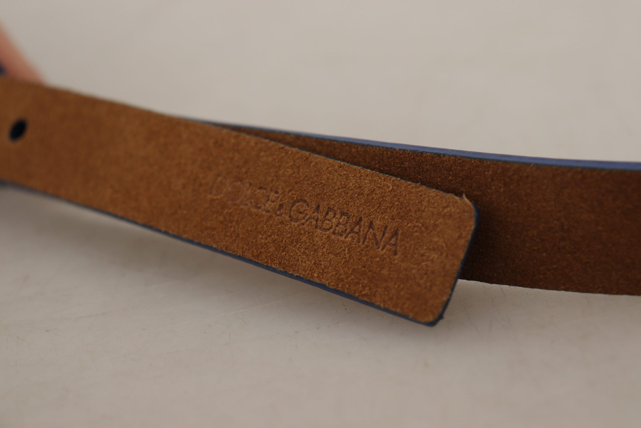 Dolce & Gabbana Dark Brown Blue Leather Gold Metal Buckle Belt